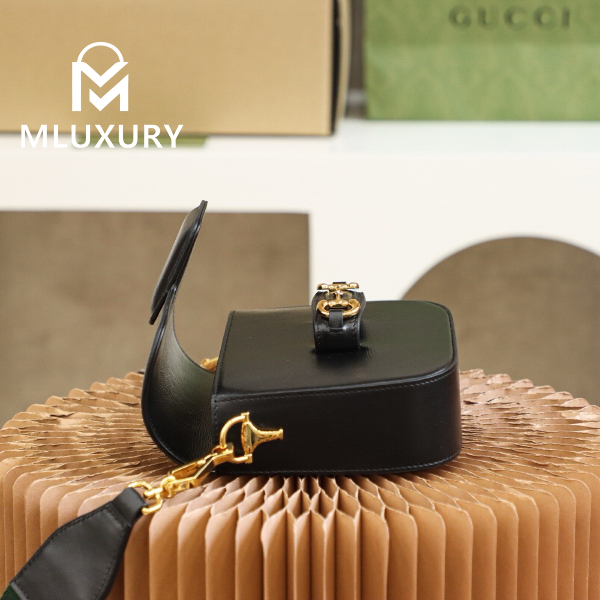 GUCCI Horsebit 1955 Mini Saddle Bag, Authentic Leather, Black