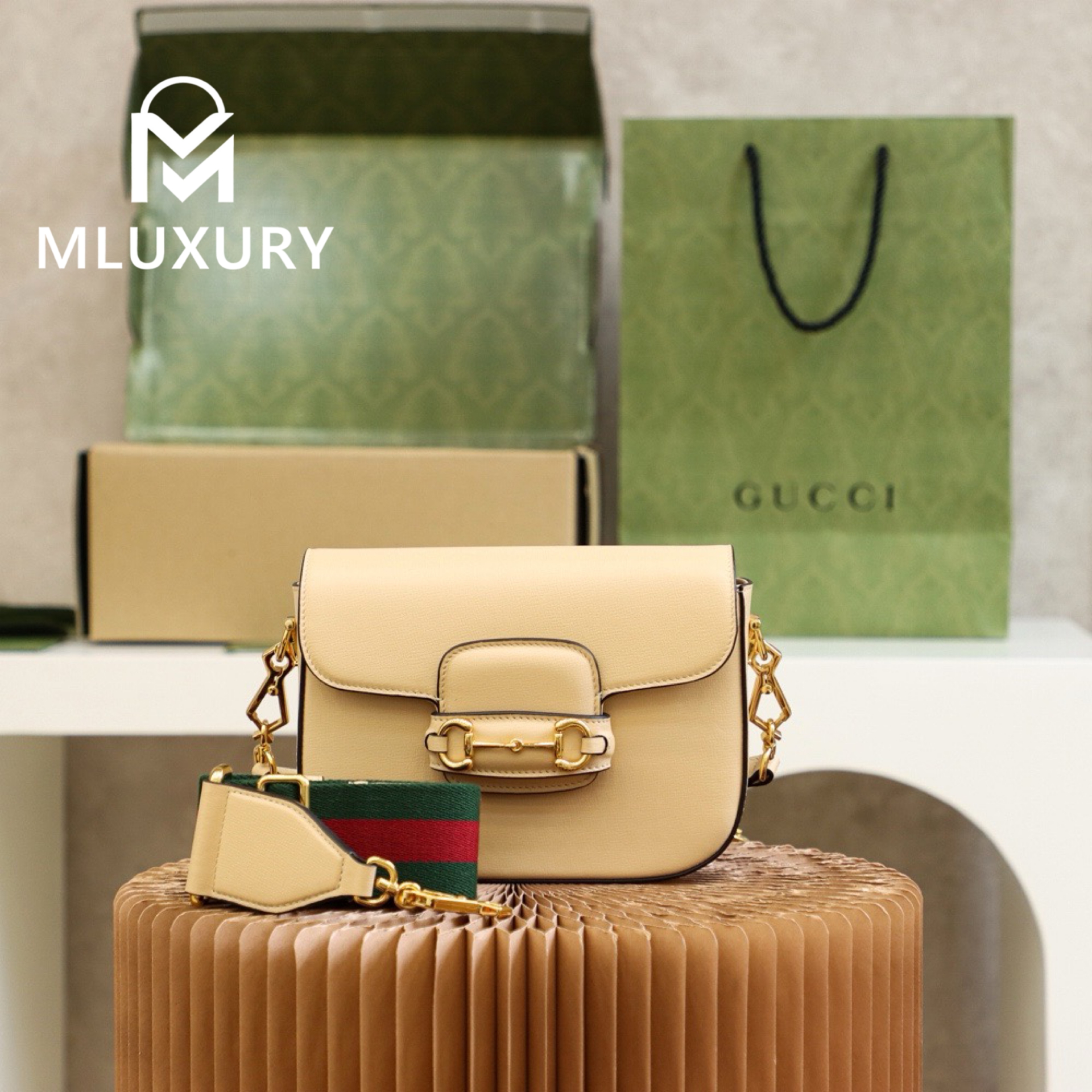 GUCCI Horsebit 1955 Mini Saddle Bag, Authentic Leather