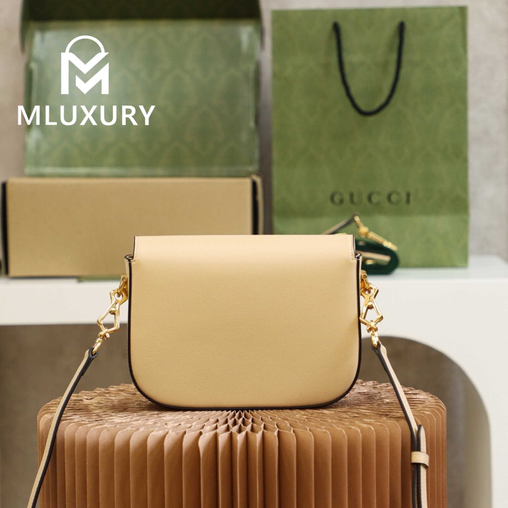 GUCCI Horsebit 1955 Mini Saddle Bag, Authentic Leather