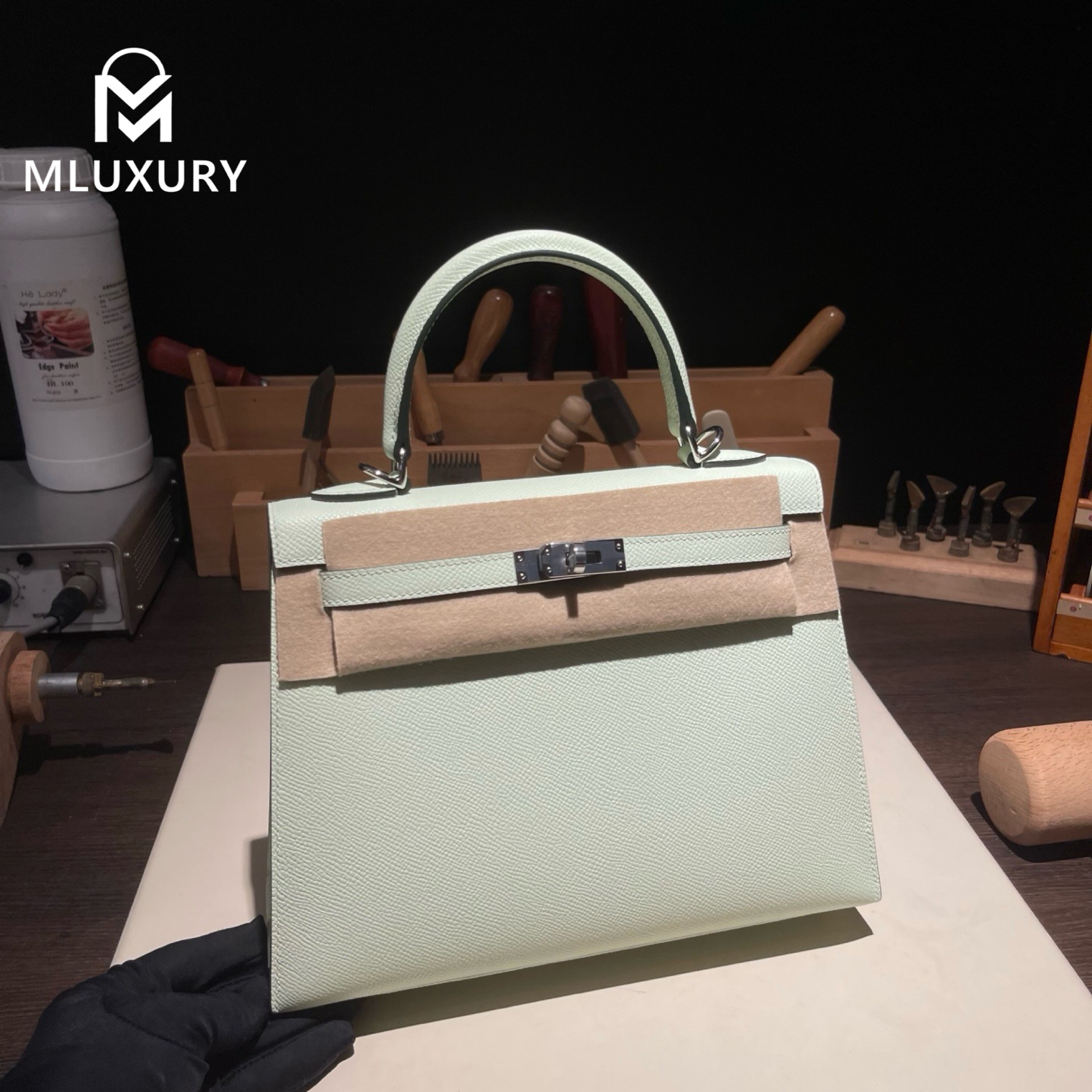 Hermès Kally 25, Epsom leather, Bubble Green, silver hardware