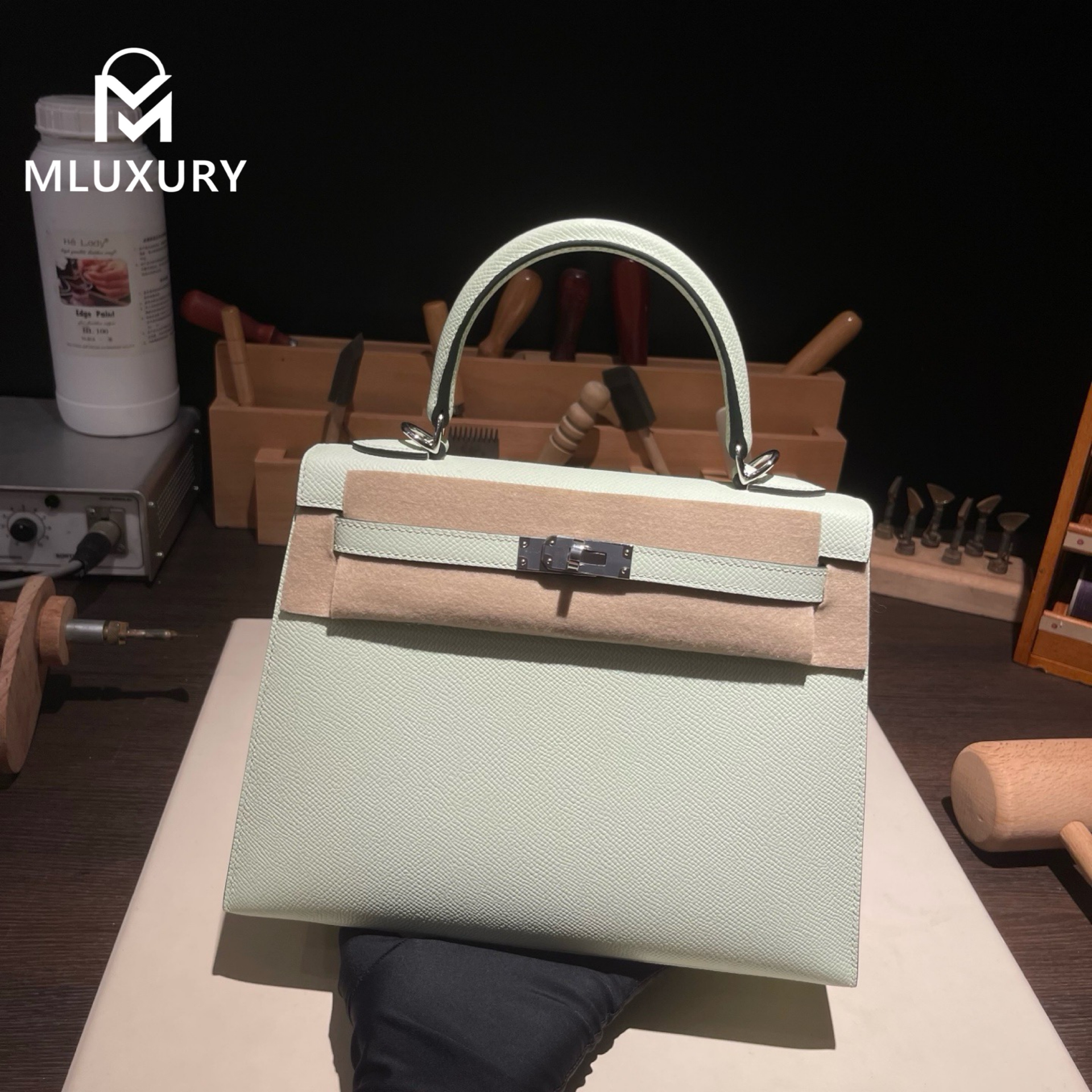 Hermès Kally 25, Epsom leather, Bubble Green, silver hardware