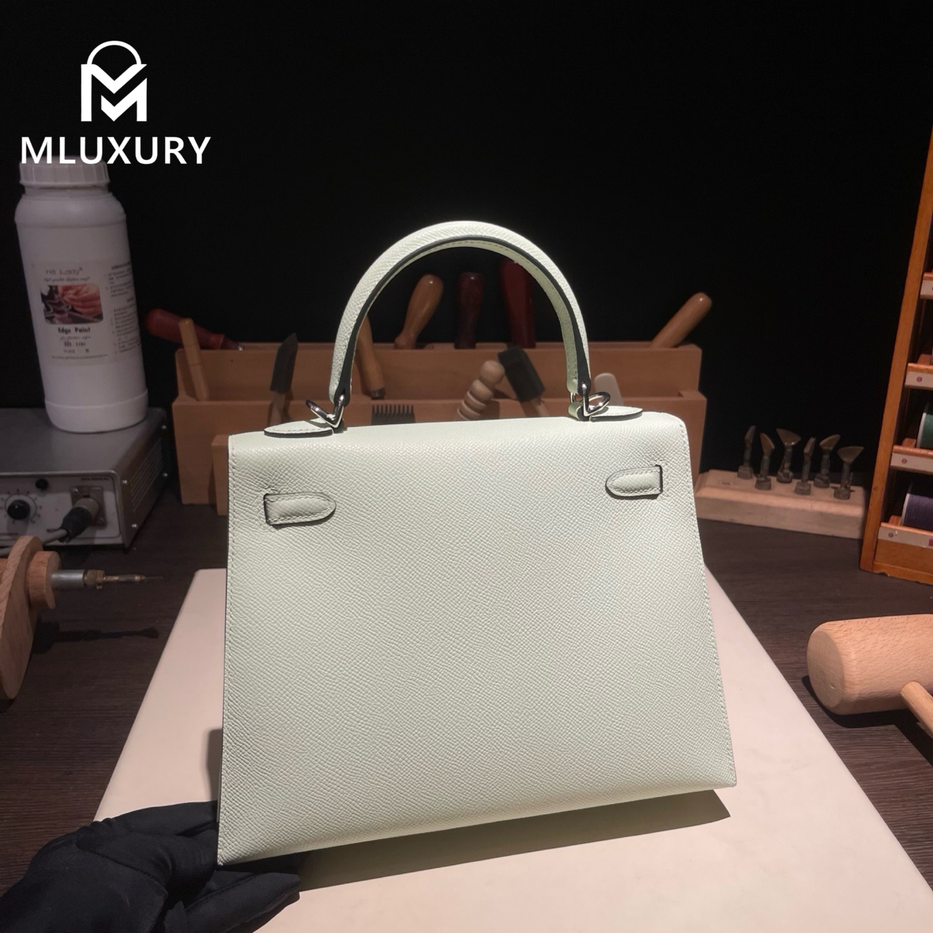 Hermès Kally 25, Epsom leather, Bubble Green, silver hardware