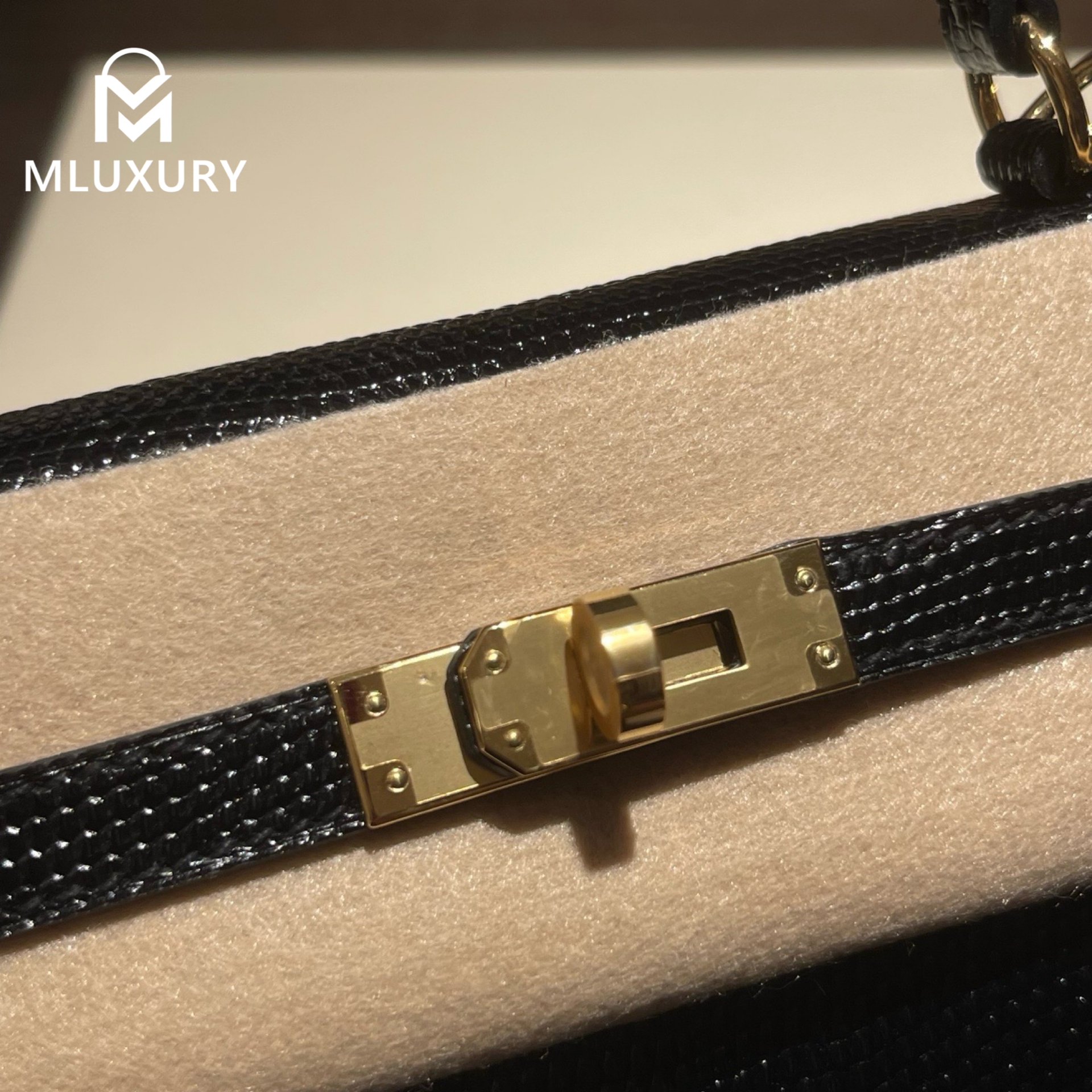Hermès Kelly 25, lizard skin, black, gold hardware