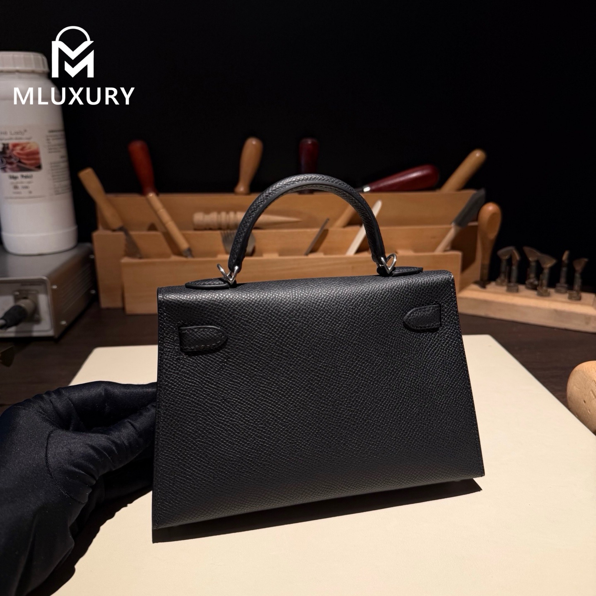 Hermès Mini Kelly II, Genuine Epsom leather, Black, double buckle