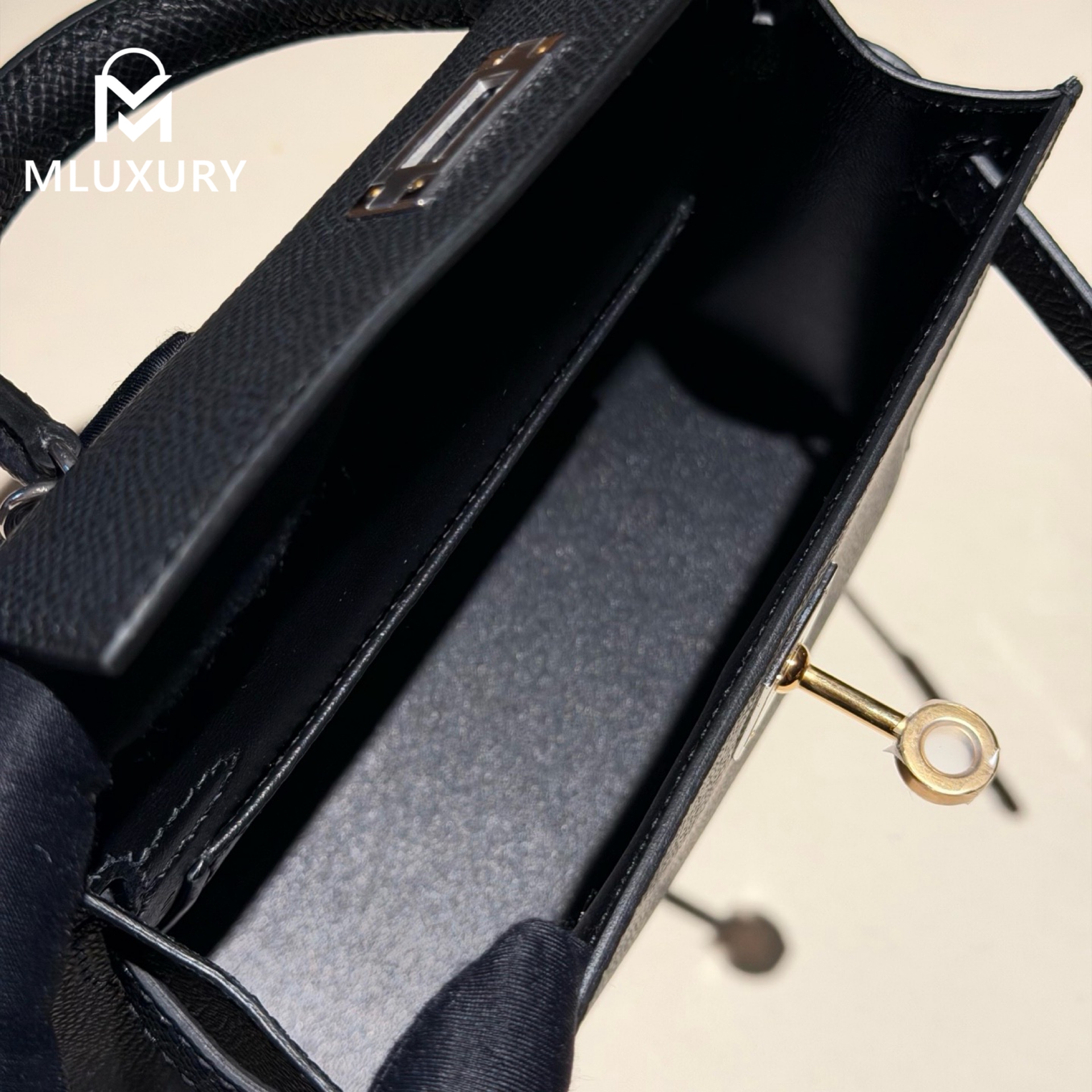 Hermès Mini Kelly II, Genuine Epsom leather, Black, double buckle