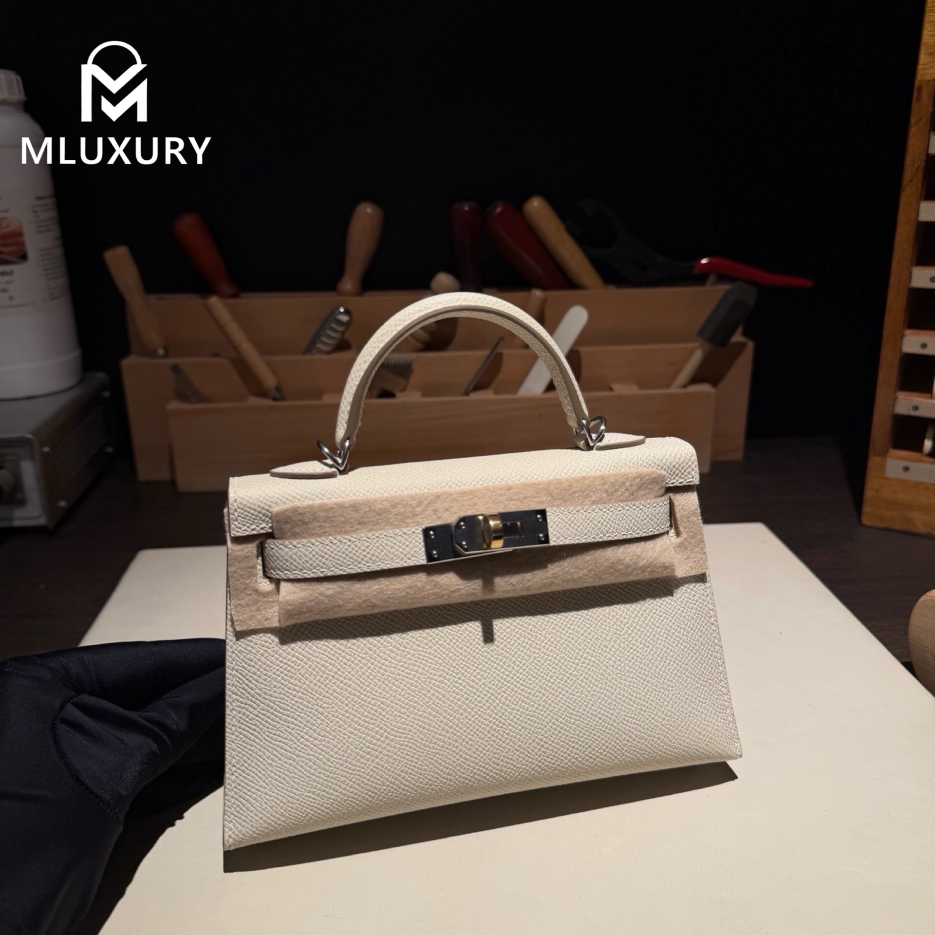Hermès Mini Kelly II, Genuine Epsom leather, Milkshake white, double clasp