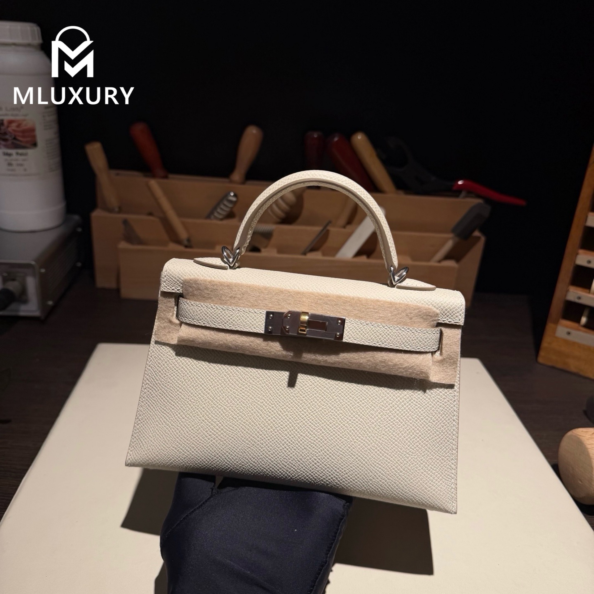 Hermès Mini Kelly II, Genuine Epsom leather, Milkshake white, double clasp