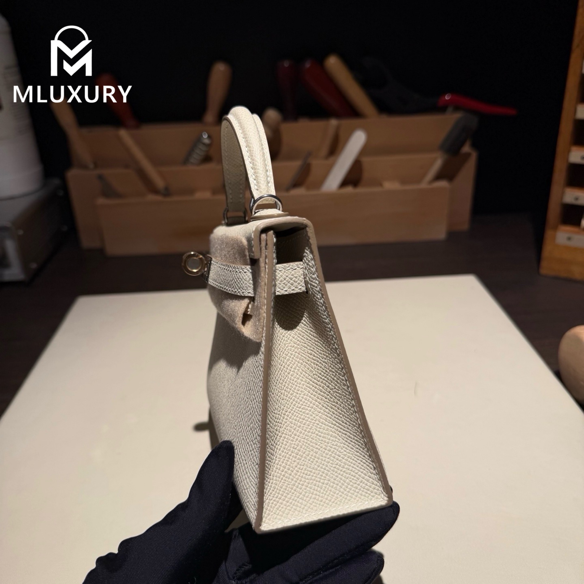 Hermès Mini Kelly II, Genuine Epsom leather, Milkshake white, double clasp