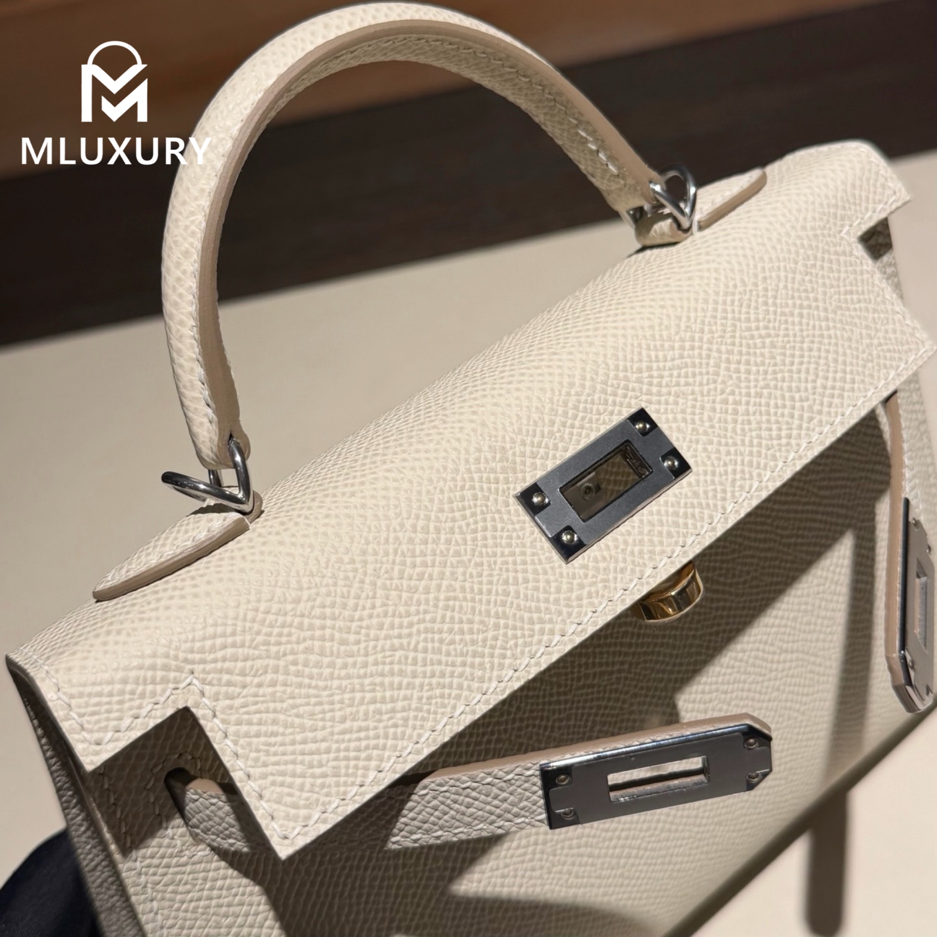 Hermès Mini Kelly II, Genuine Epsom leather, Milkshake white, double clasp