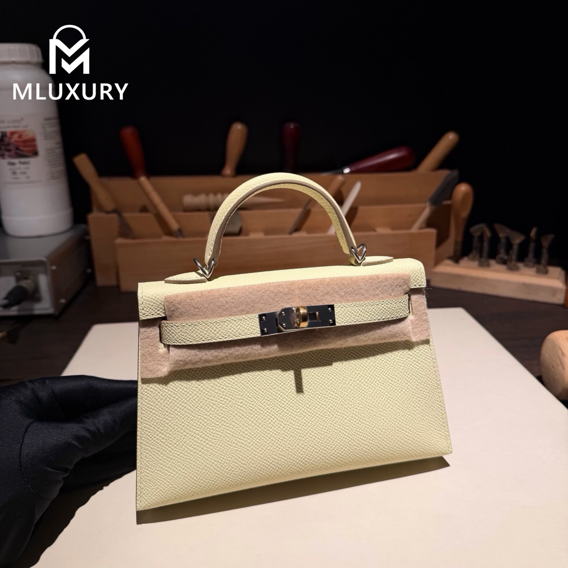 Hermès Mini Kelly II, Genuine Epsom leather, Milton yellow, double clasp