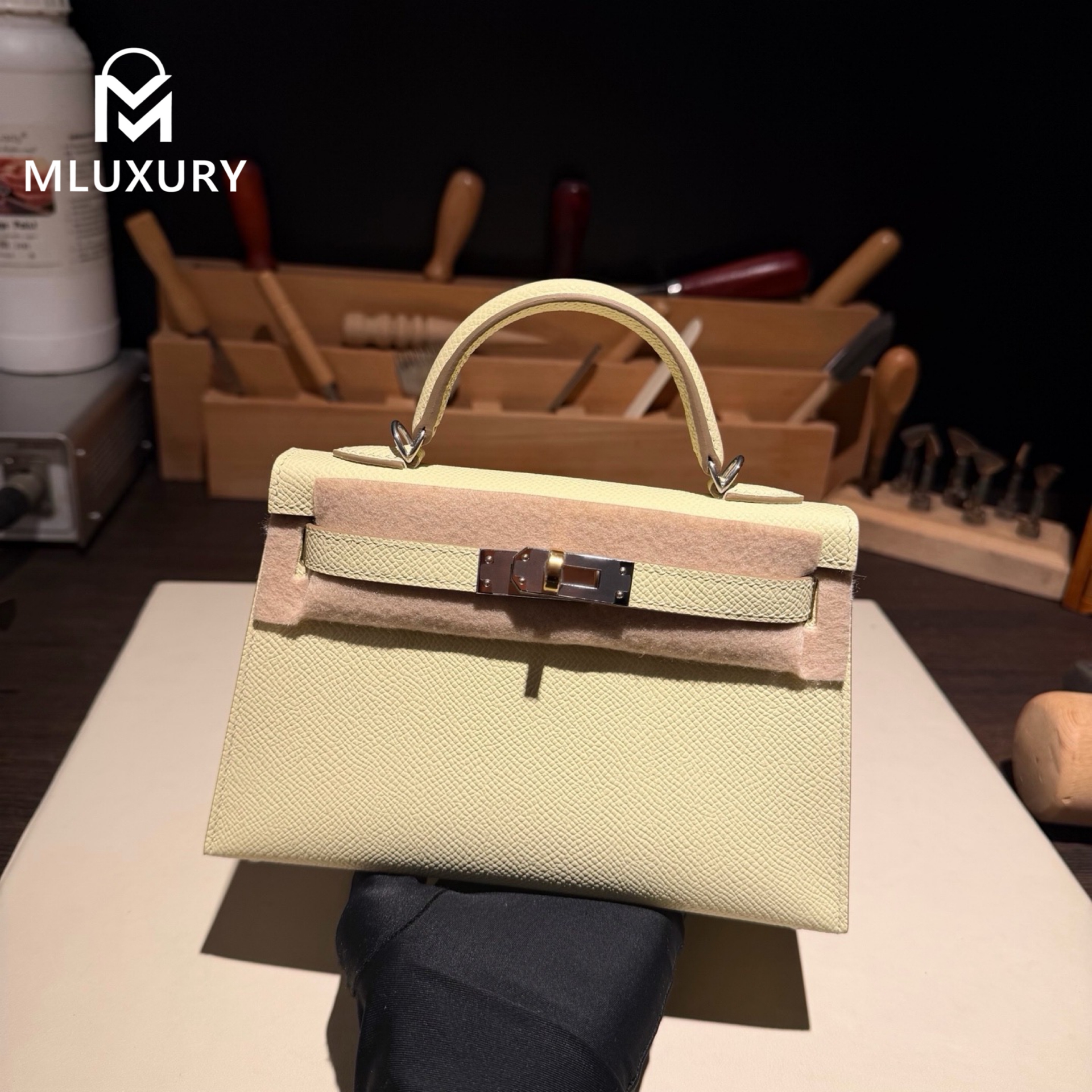 Hermès Mini Kelly II, Genuine Epsom leather, Milton yellow, double clasp