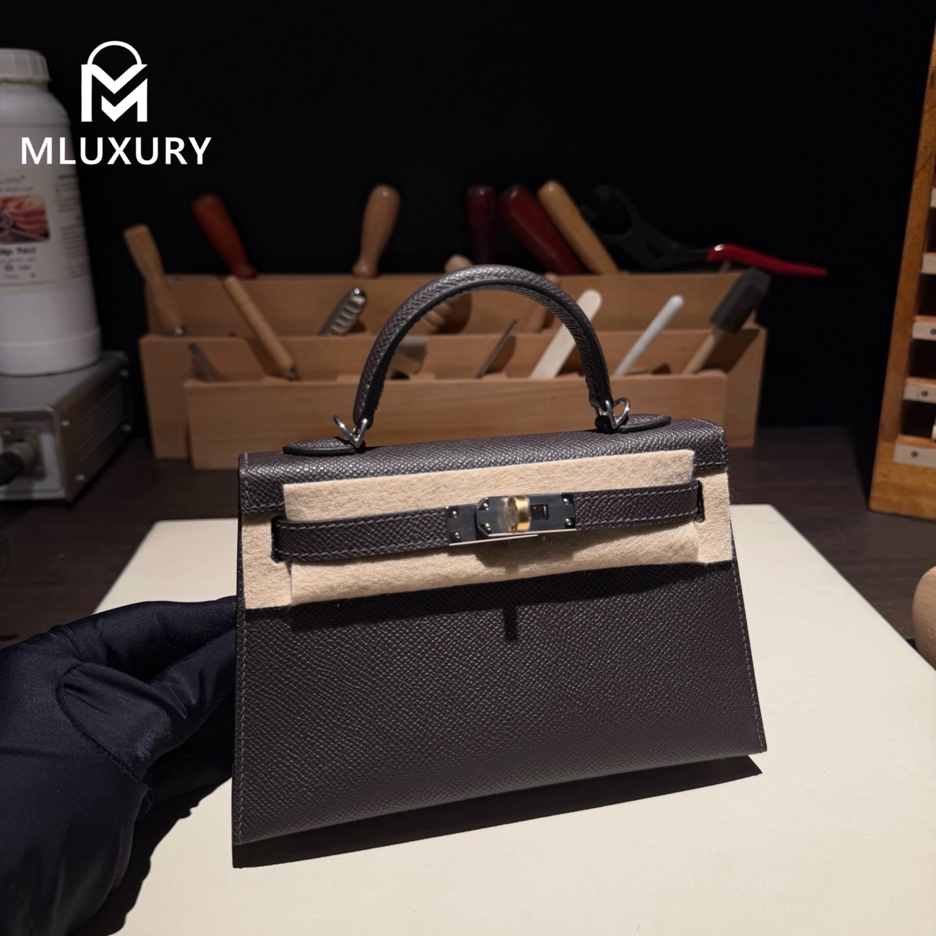 Hermès Mini Kelly II, Genuine Epsom leather, Ebony color, double clasp