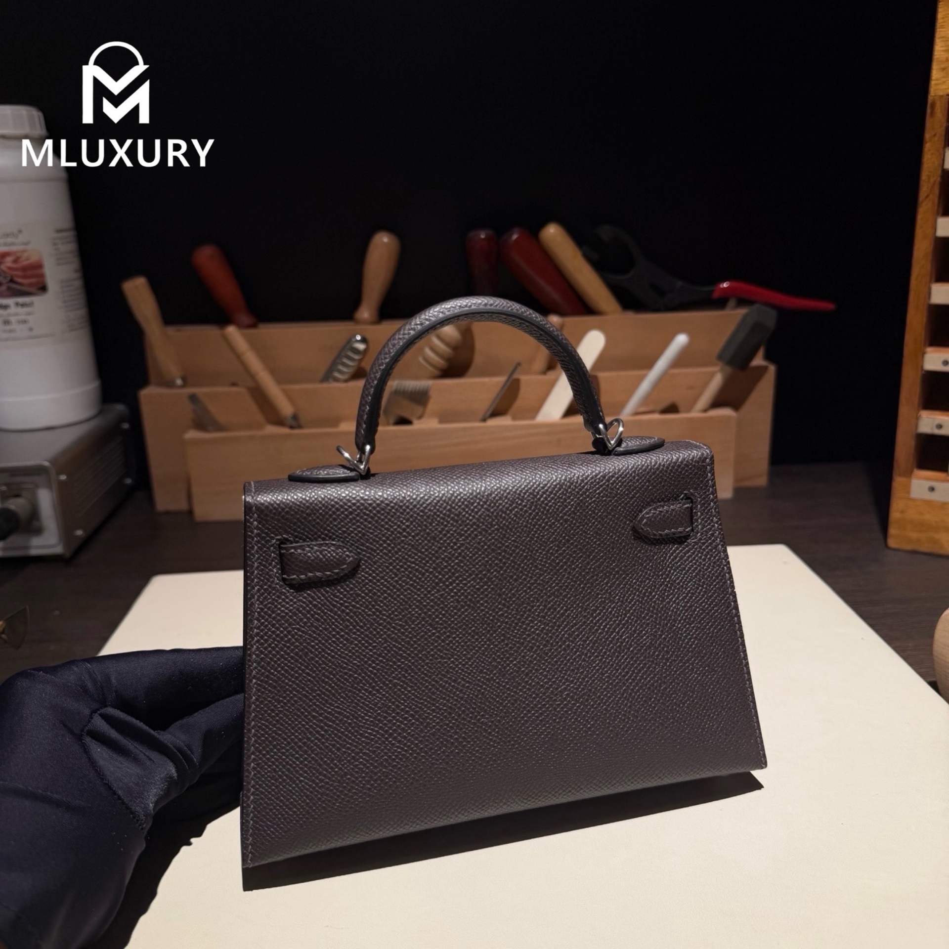Hermès Mini Kelly II, Genuine Epsom leather, Ebony color, double clasp