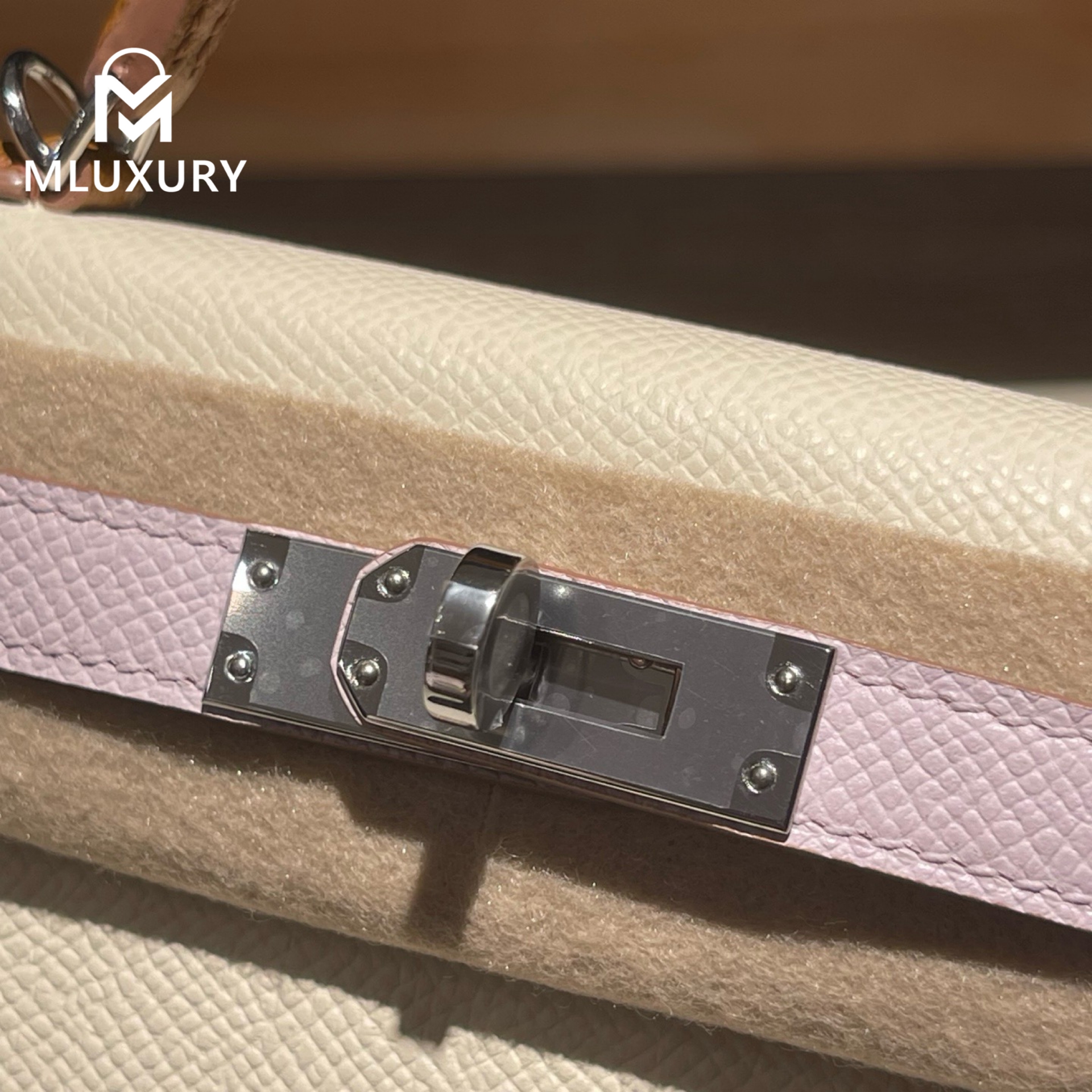 Hermès Mini Kelly II, Genuine Epsom leather, Milkshake white with dreamy pink-purple and gold-brown accents, Silver hardware