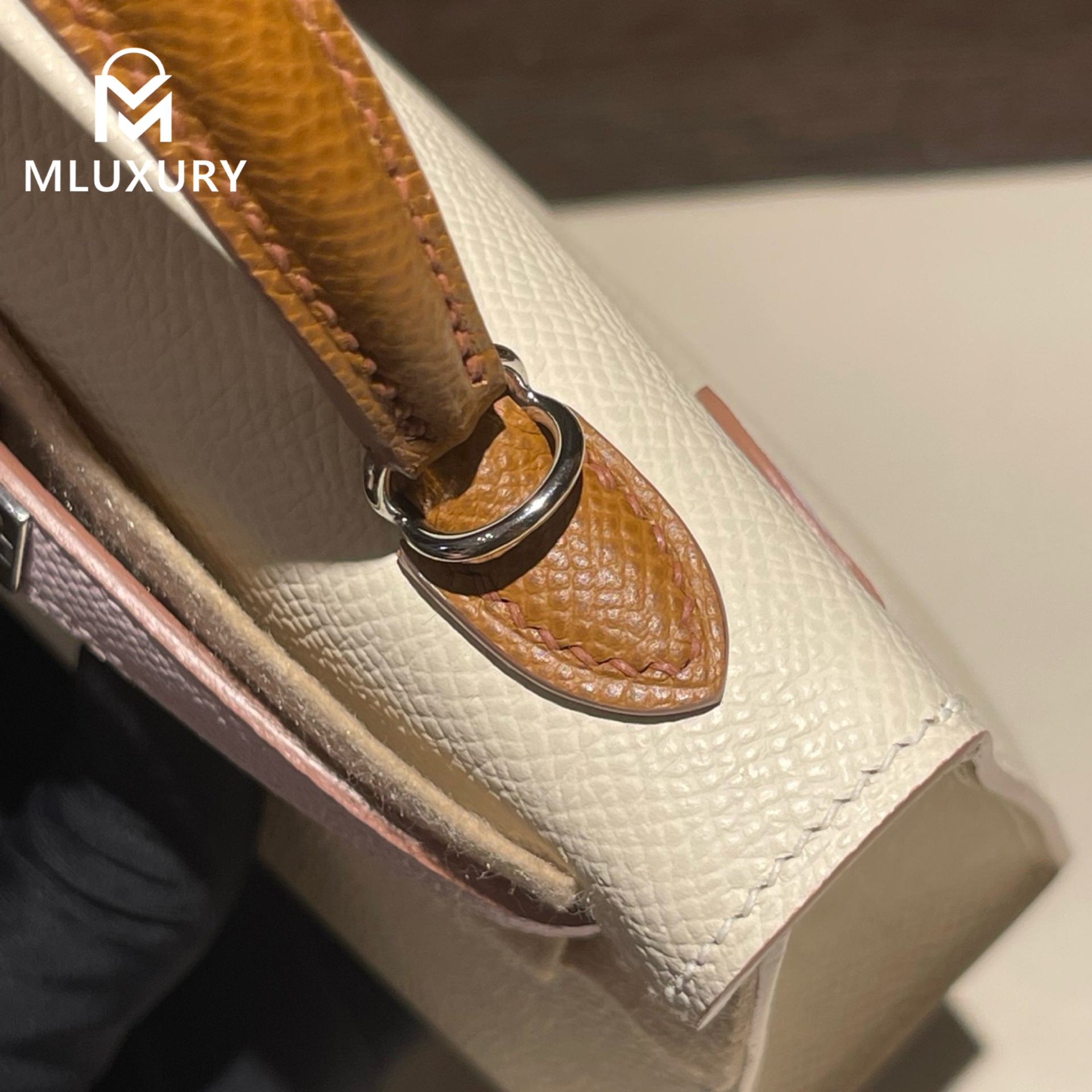Hermès Mini Kelly II, Genuine Epsom leather, Milkshake white with dreamy pink-purple and gold-brown accents, Silver hardware
