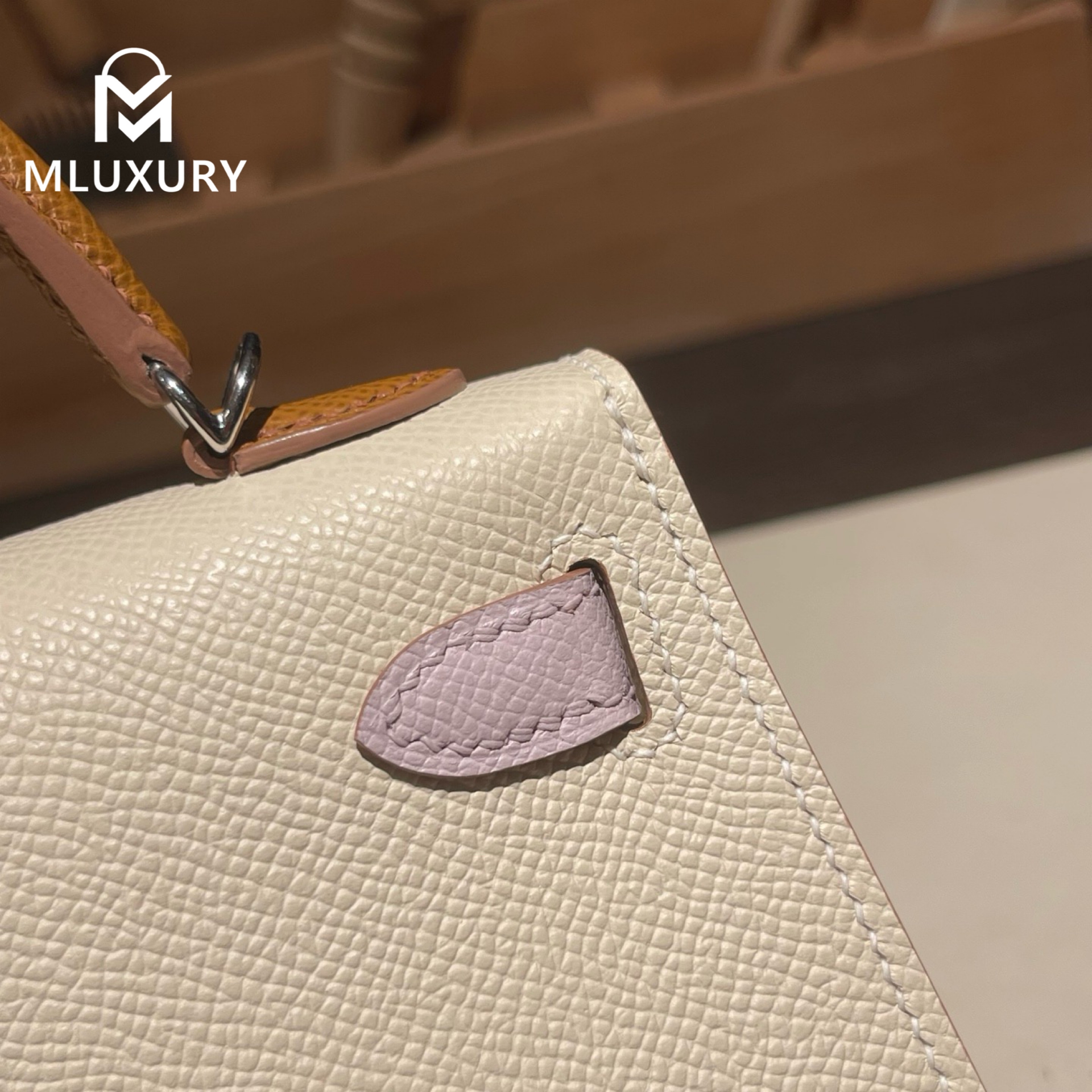 Hermès Mini Kelly II, Genuine Epsom leather, Milkshake white with dreamy pink-purple and gold-brown accents, Silver hardware