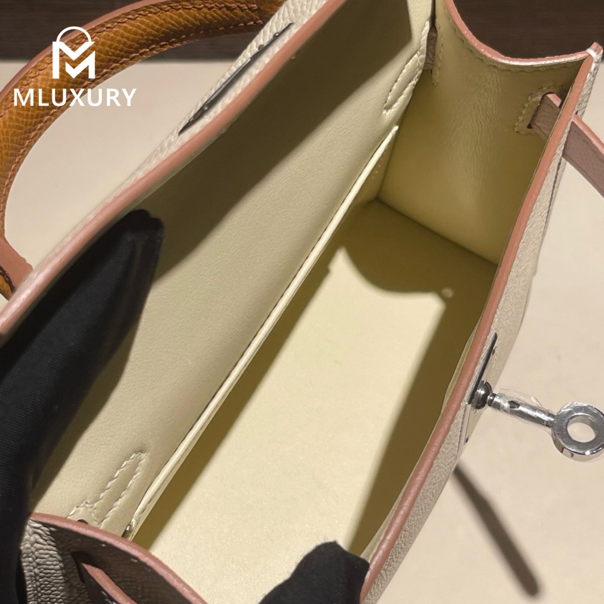 Hermès Mini Kelly II, Genuine Epsom leather, Milkshake white with dreamy pink-purple and gold-brown accents, Silver hardware