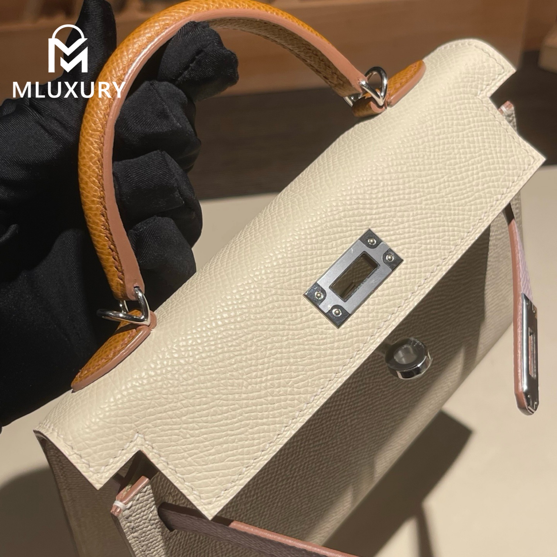 Hermès Mini Kelly II, Genuine Epsom leather, Milkshake white with dreamy pink-purple and gold-brown accents, Silver hardware