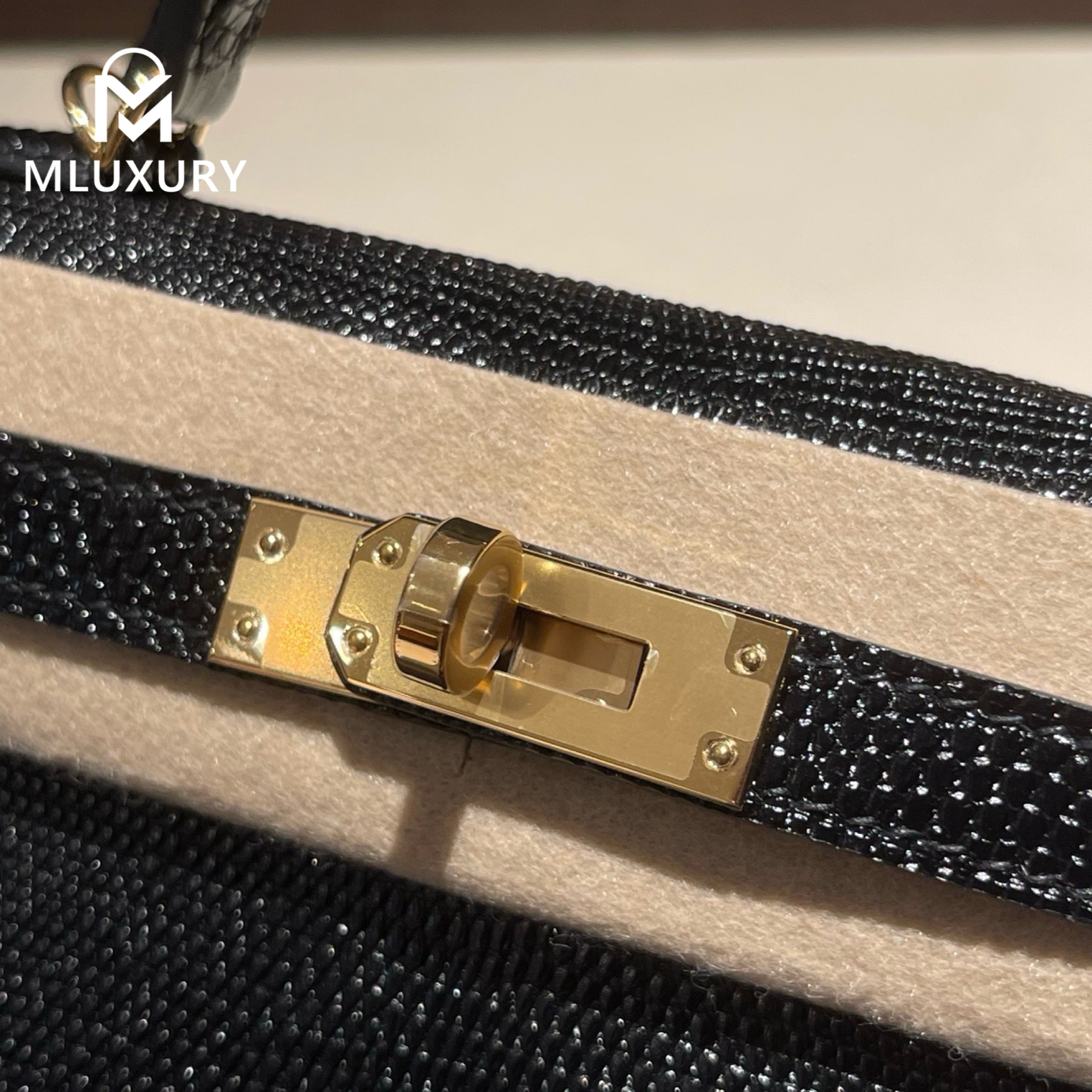 Hermès Mini Kelly II, Rare leather Lizard skin, Black, Gold hardware