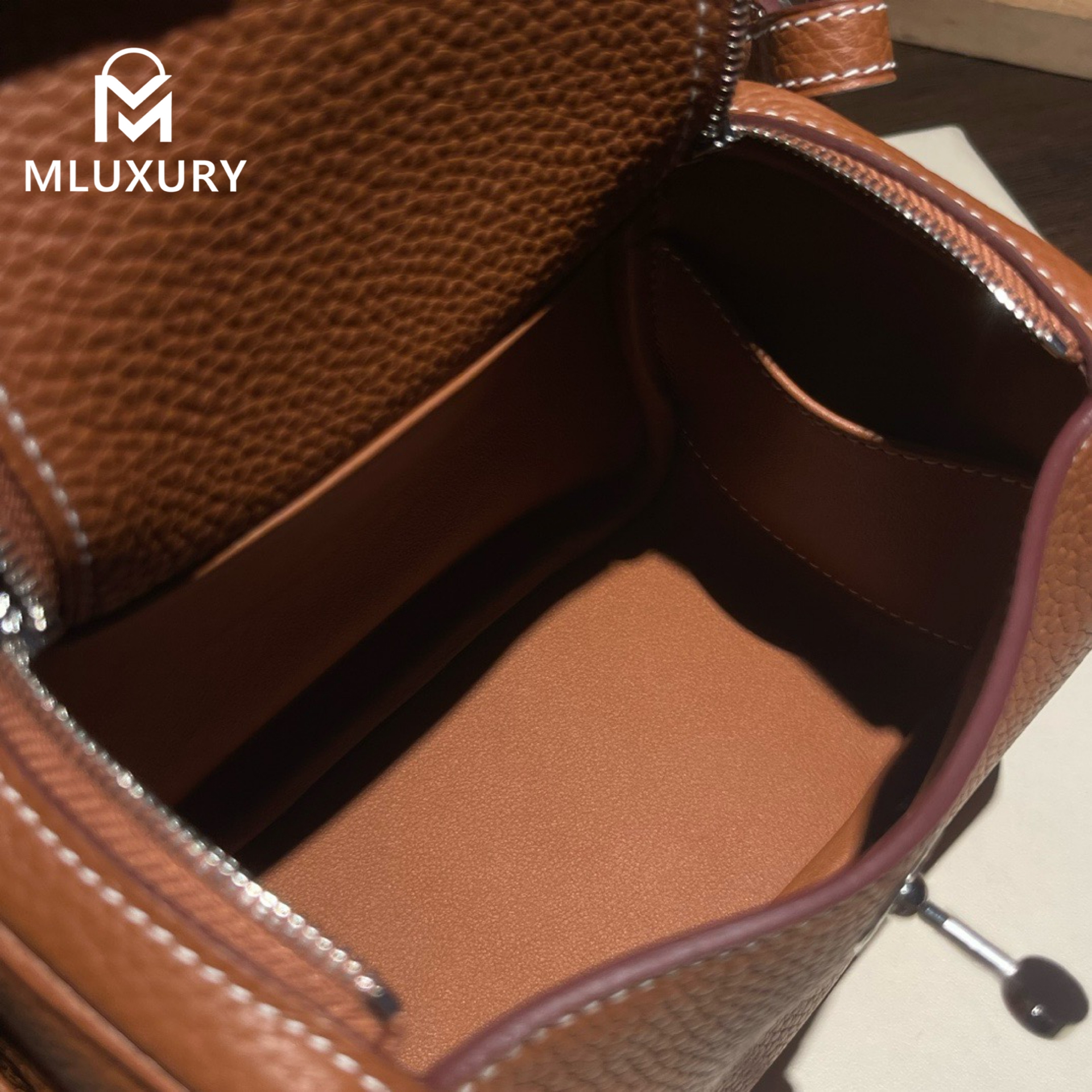 Hermès Mini Lindy II, TC leather, Gold-brown, Silver hardware
