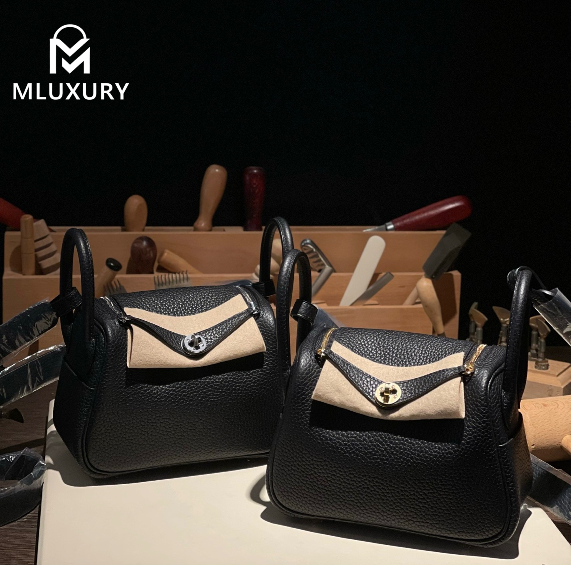 Hermès Mini Lindy II, TC leather, Black, Gold and Silver hardware