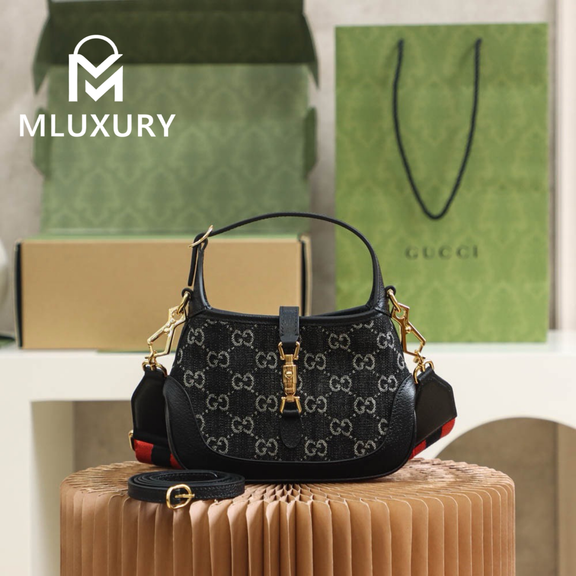 GUCCI Jackie 1961 Denim Mini, Original Leather