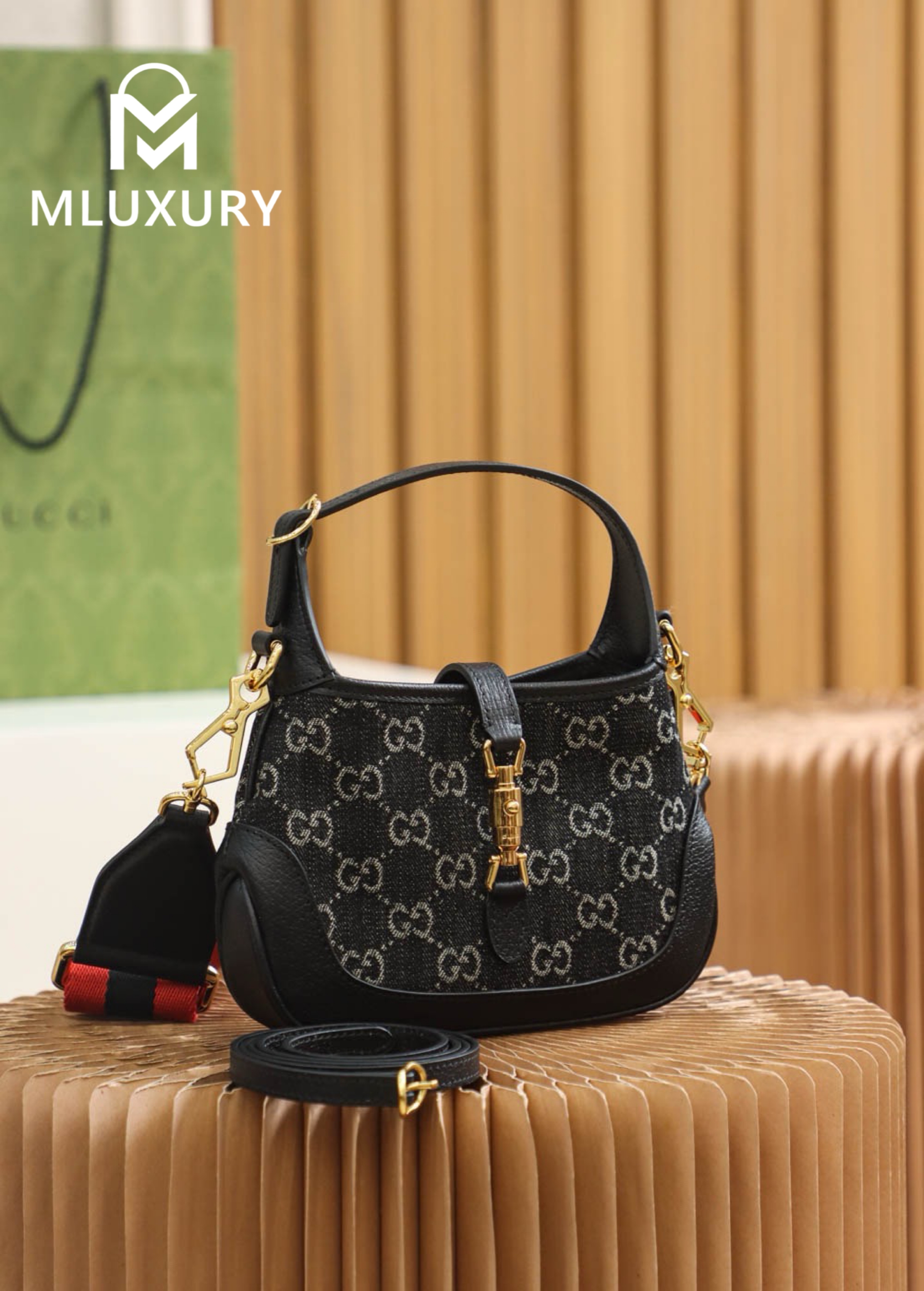 GUCCI Jackie 1961 Denim Mini, Original Leather