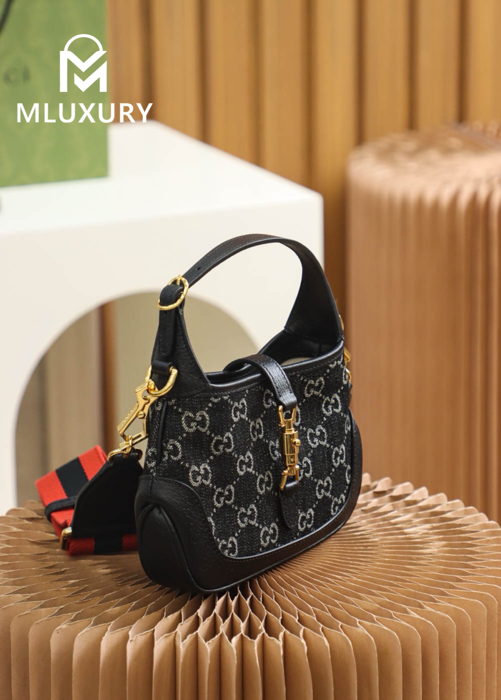 GUCCI Jackie 1961 Denim Mini, Original Leather