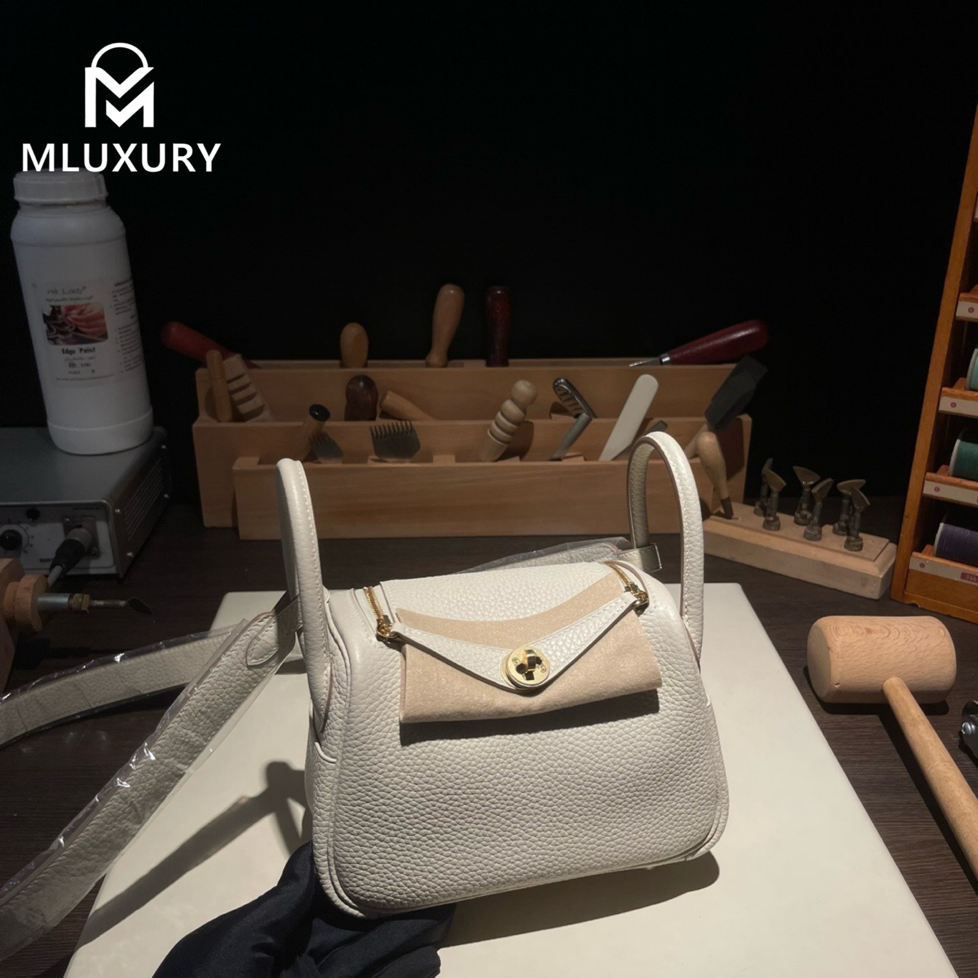 Hermès Mini Lindy II, TC leather, Milkshake white, Gold and Silver hardware