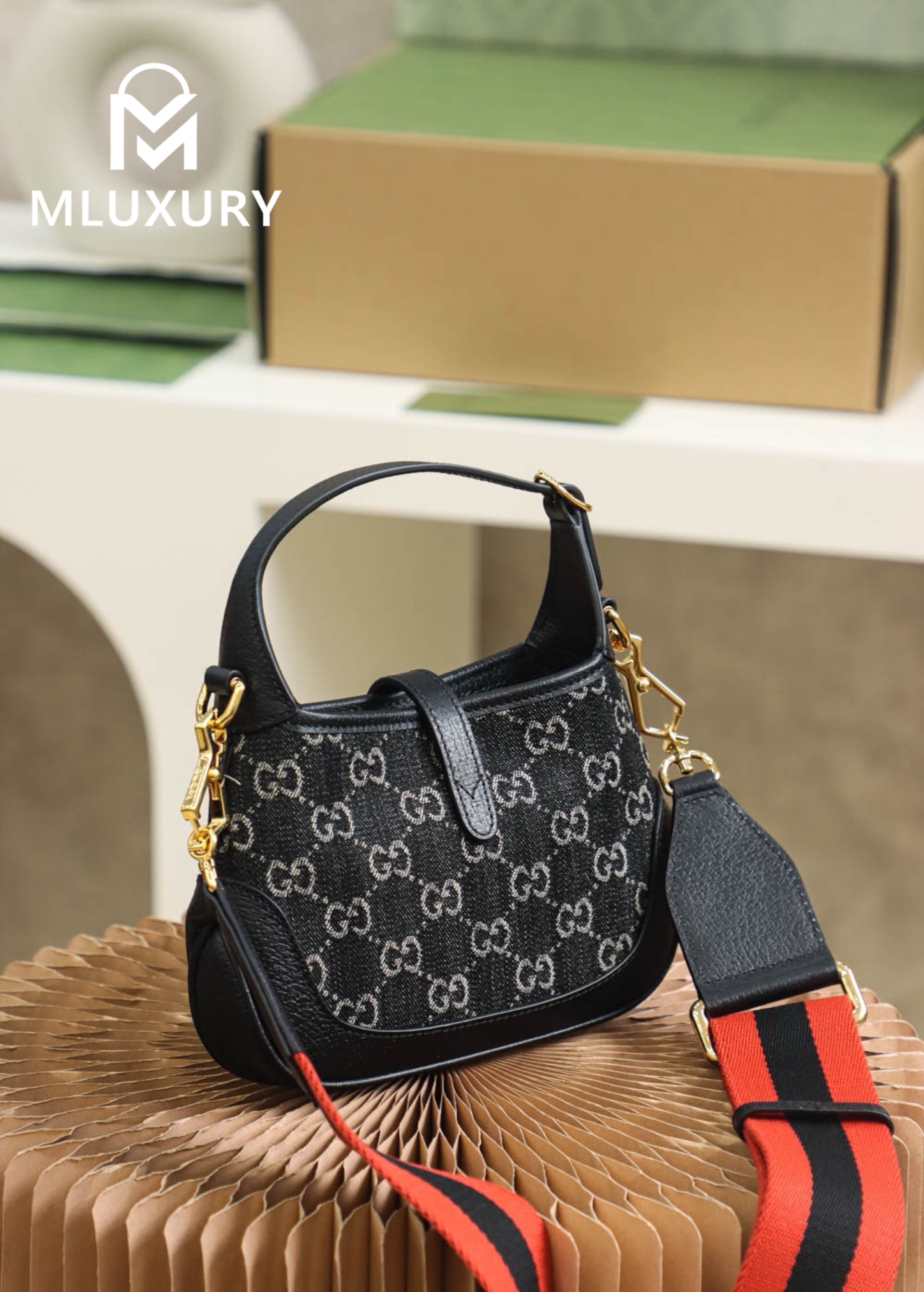 GUCCI Jackie 1961 Denim Mini, Original Leather