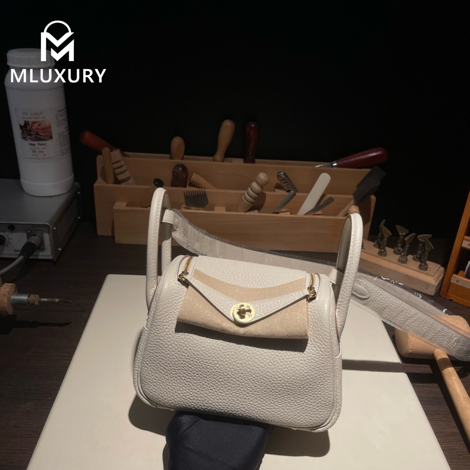 Hermès Mini Lindy II, TC leather, Milkshake white, Gold and Silver hardware