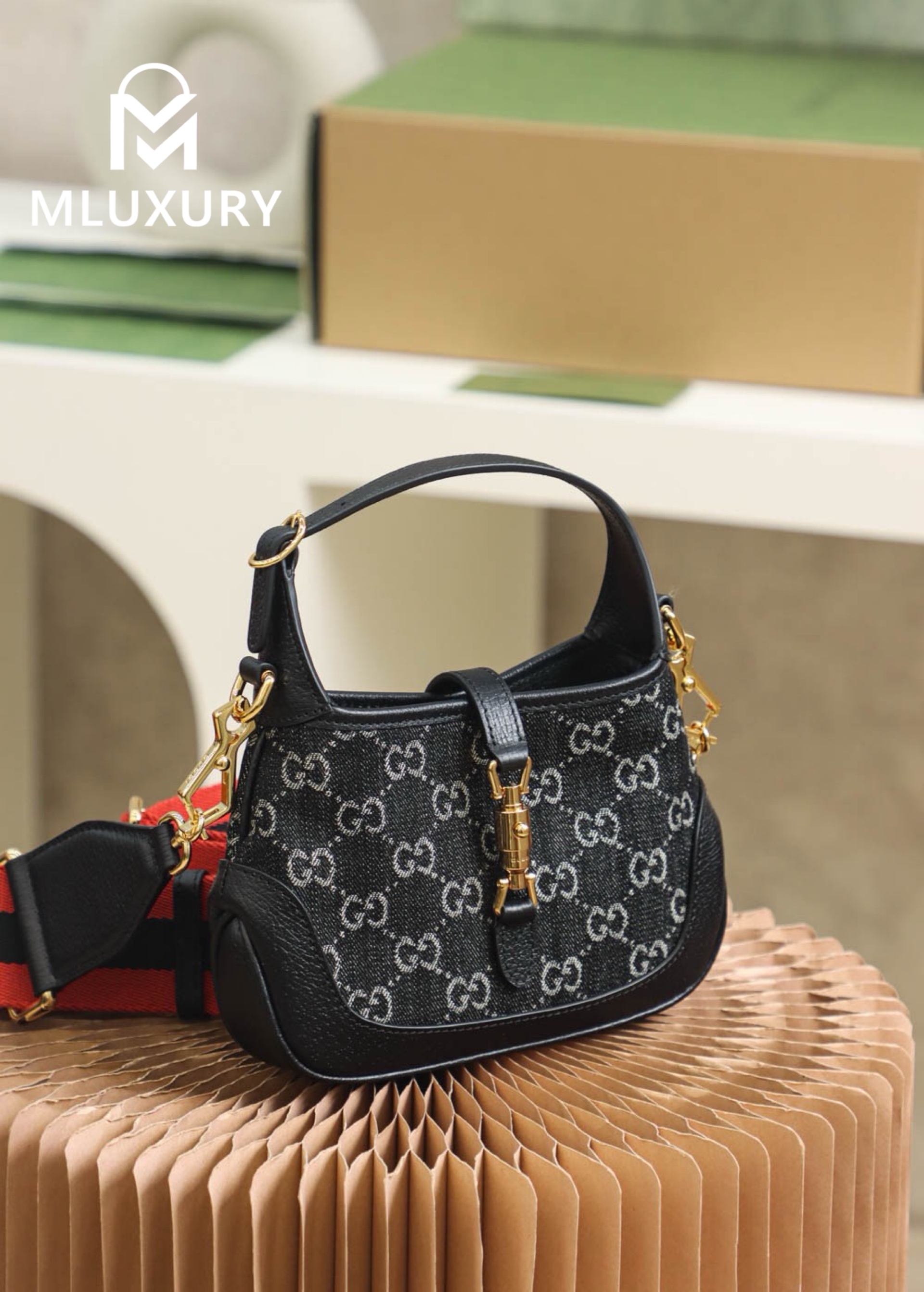 GUCCI Jackie 1961 Denim Mini, Original Leather