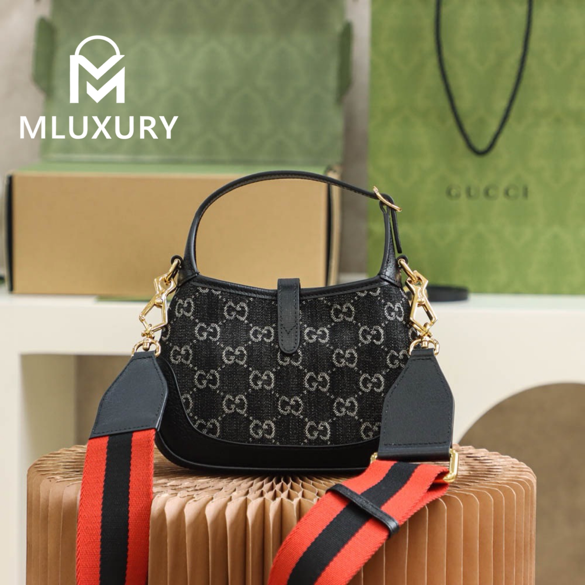 GUCCI Jackie 1961 Denim Mini, Original Leather
