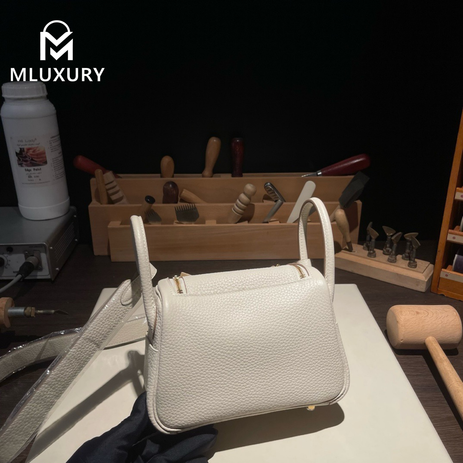 Hermès Mini Lindy II, TC leather, Milkshake white, Gold and Silver hardware