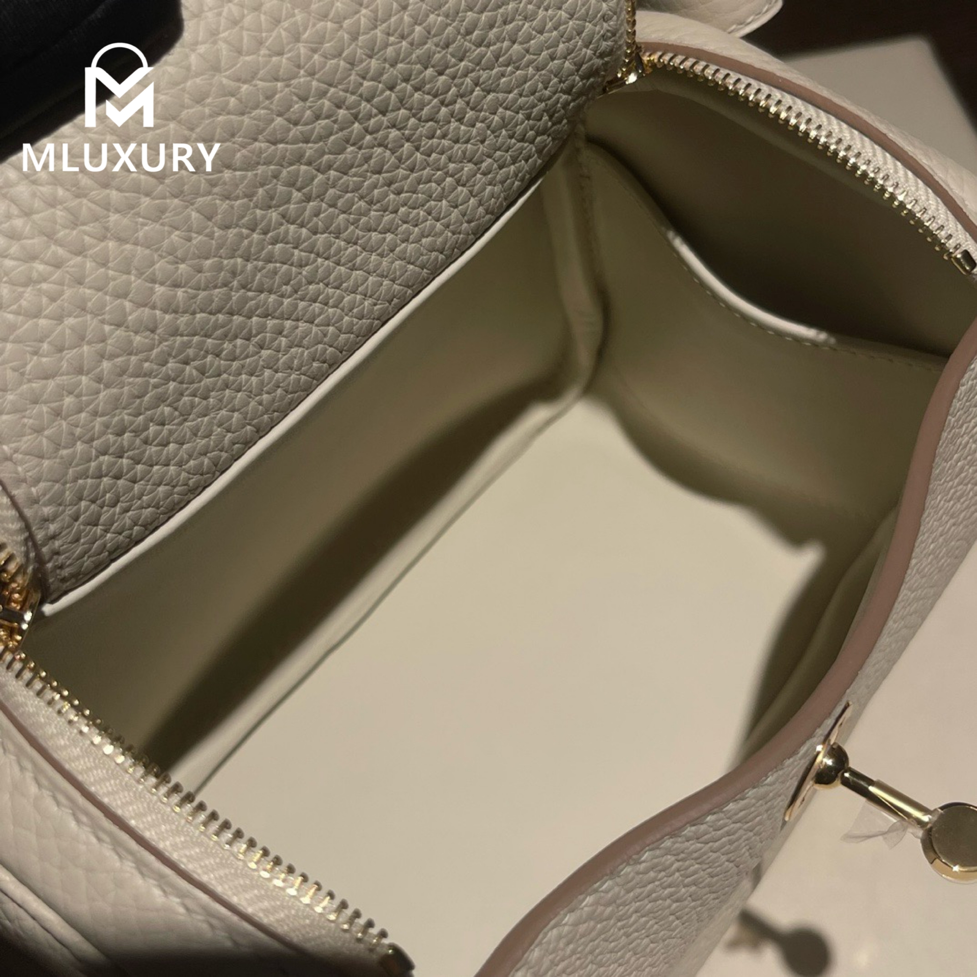 Hermès Mini Lindy II, TC leather, Milkshake white, Gold and Silver hardware