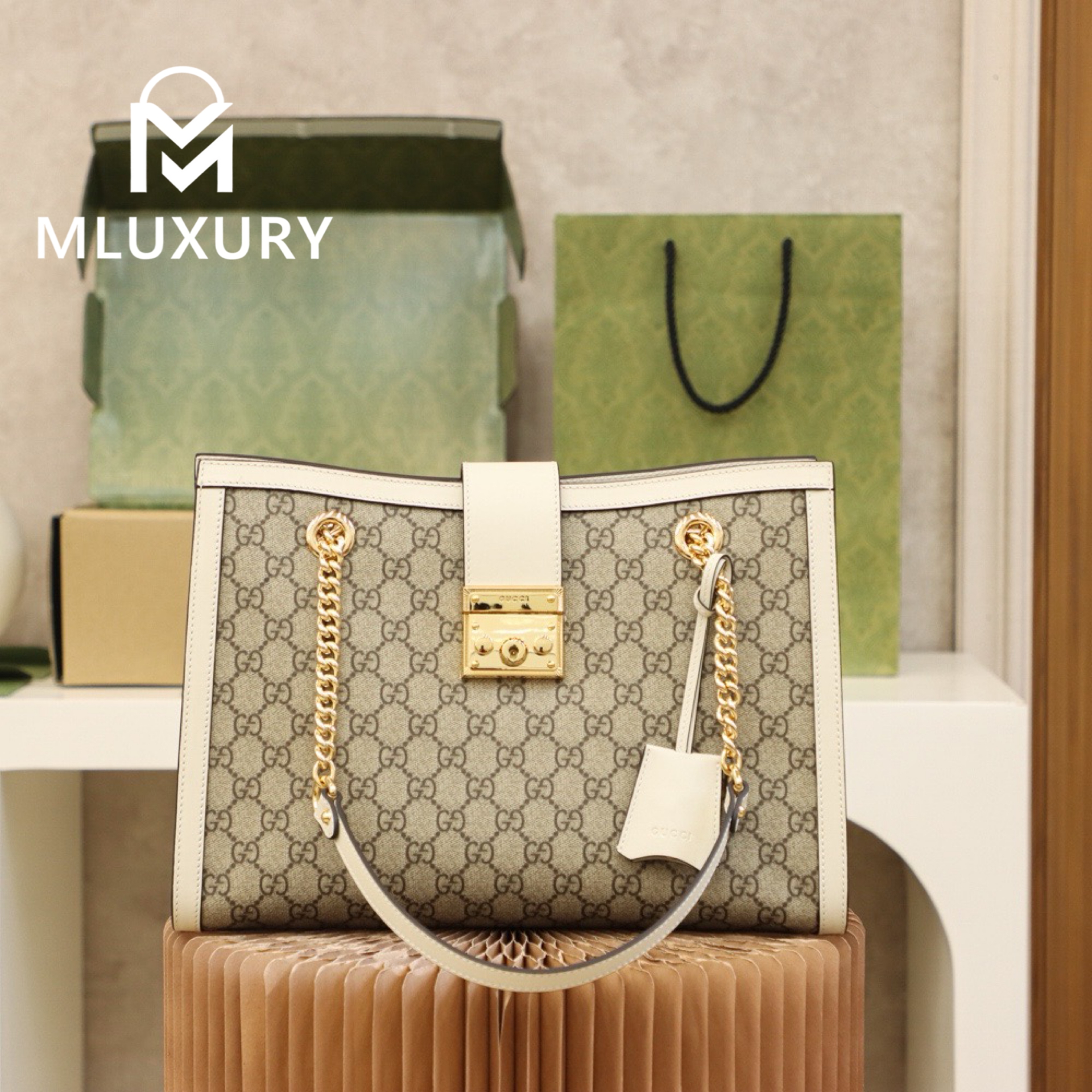 GUCCI Padlock Medium, Genuine Leather, White