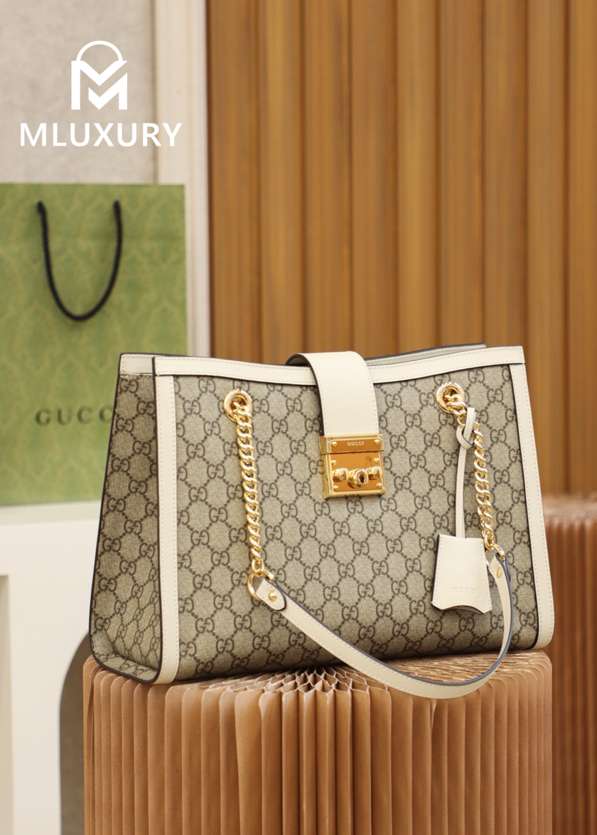 GUCCI Padlock Medium, Genuine Leather, White