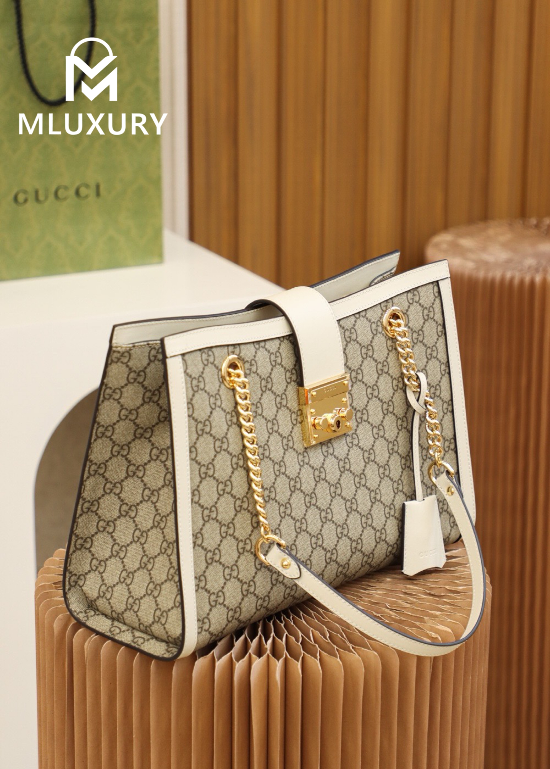 GUCCI Padlock Medium, Genuine Leather, White