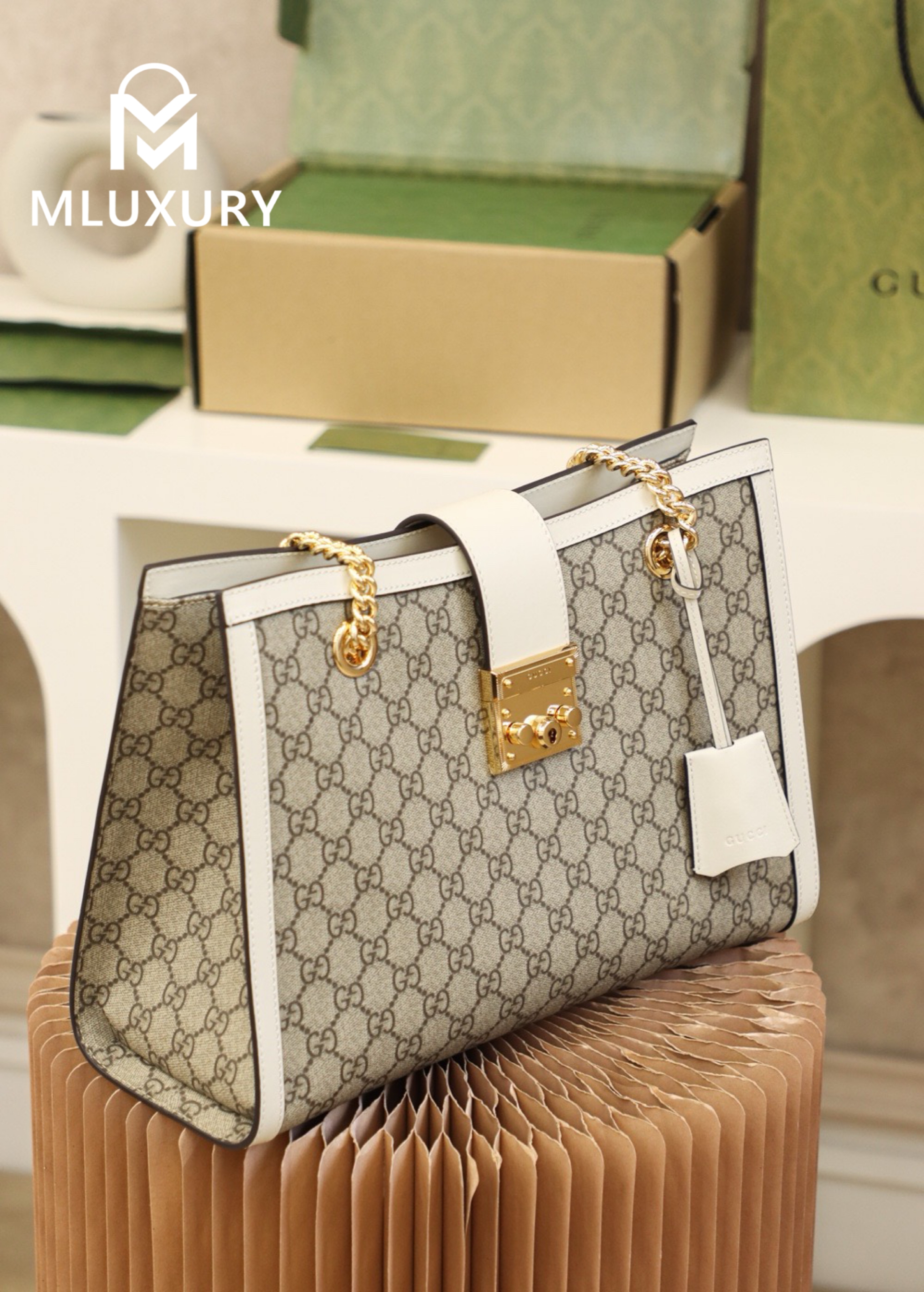GUCCI Padlock Medium, Genuine Leather, White