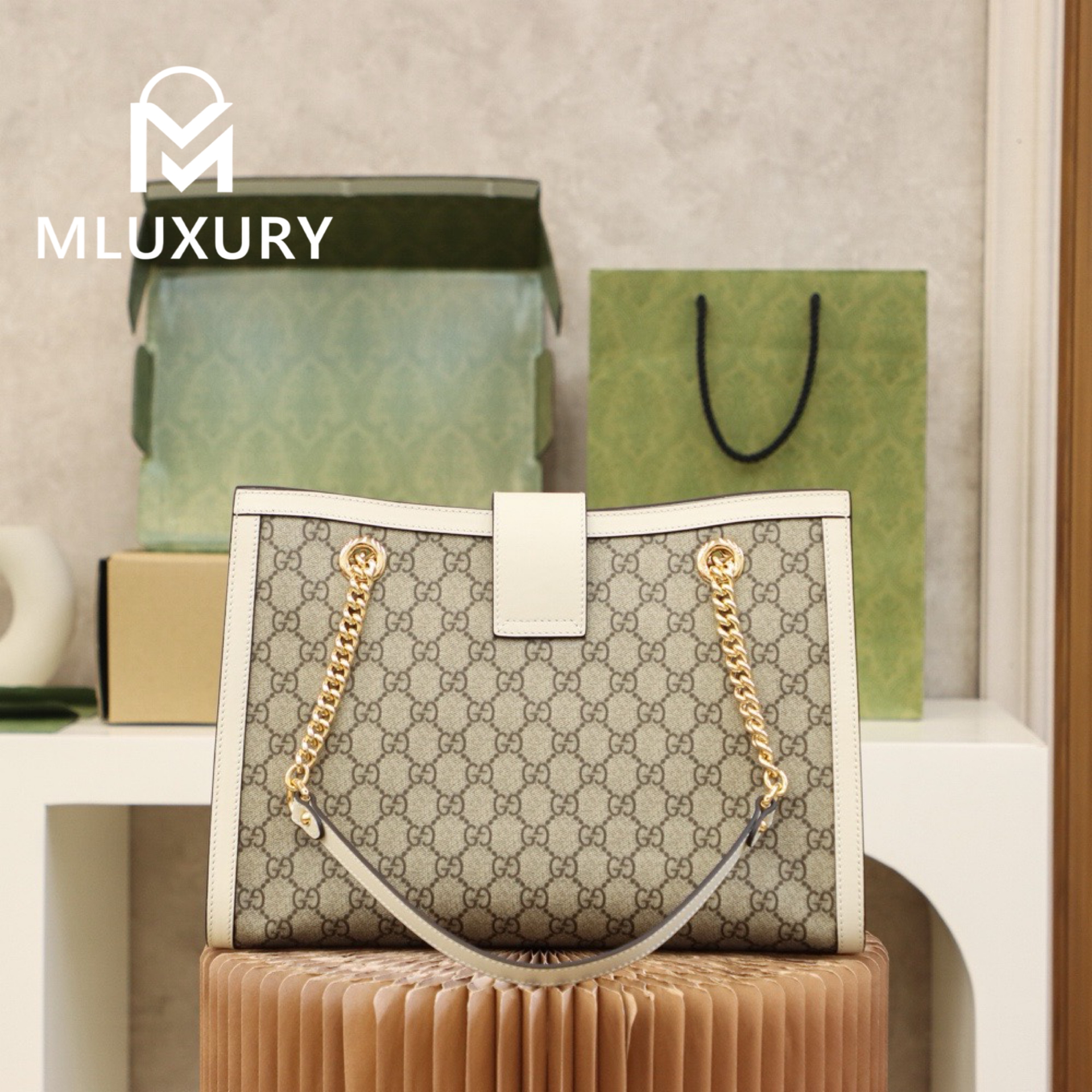GUCCI Padlock Medium, Genuine Leather, White