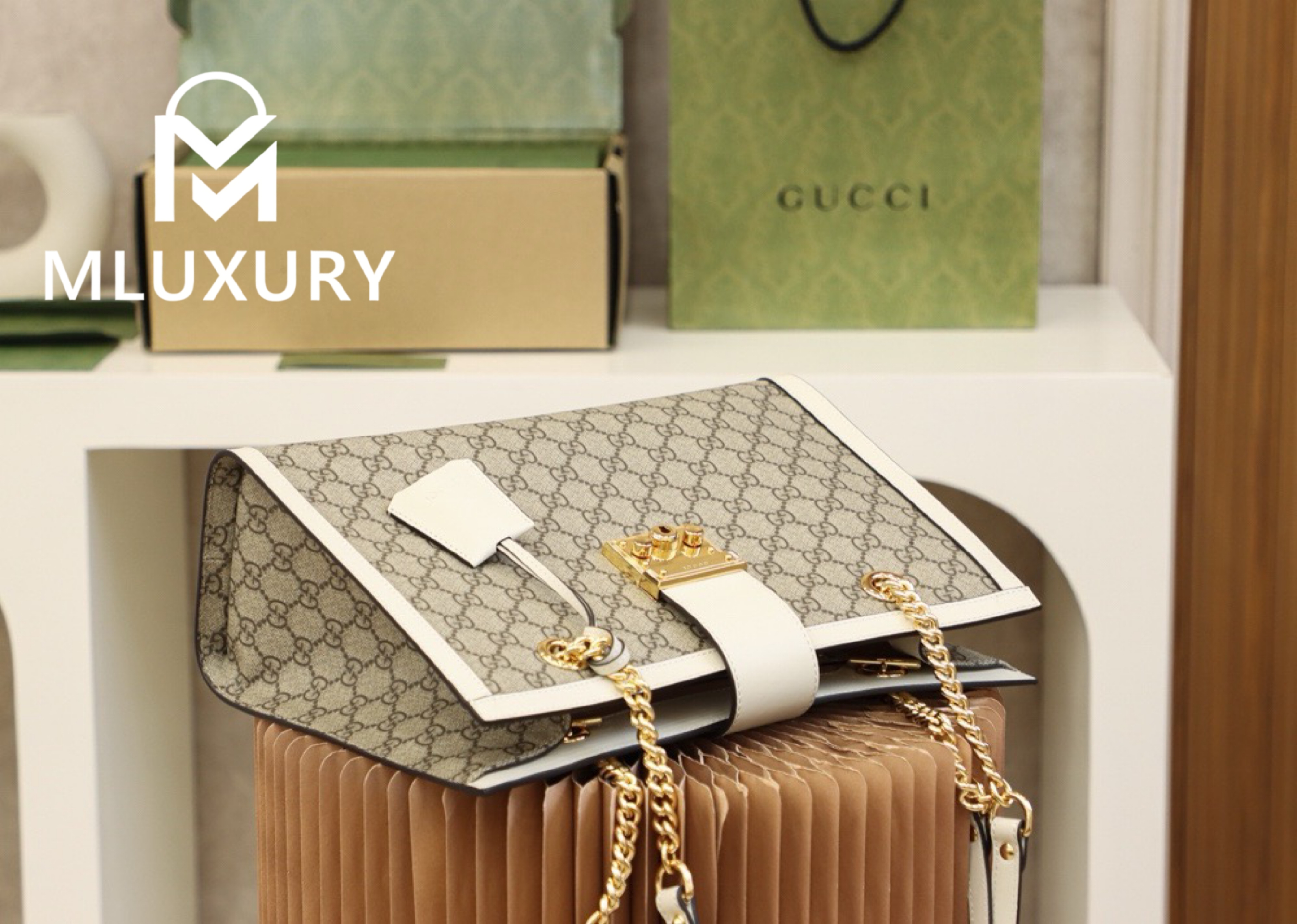 GUCCI Padlock Medium, Genuine Leather, White