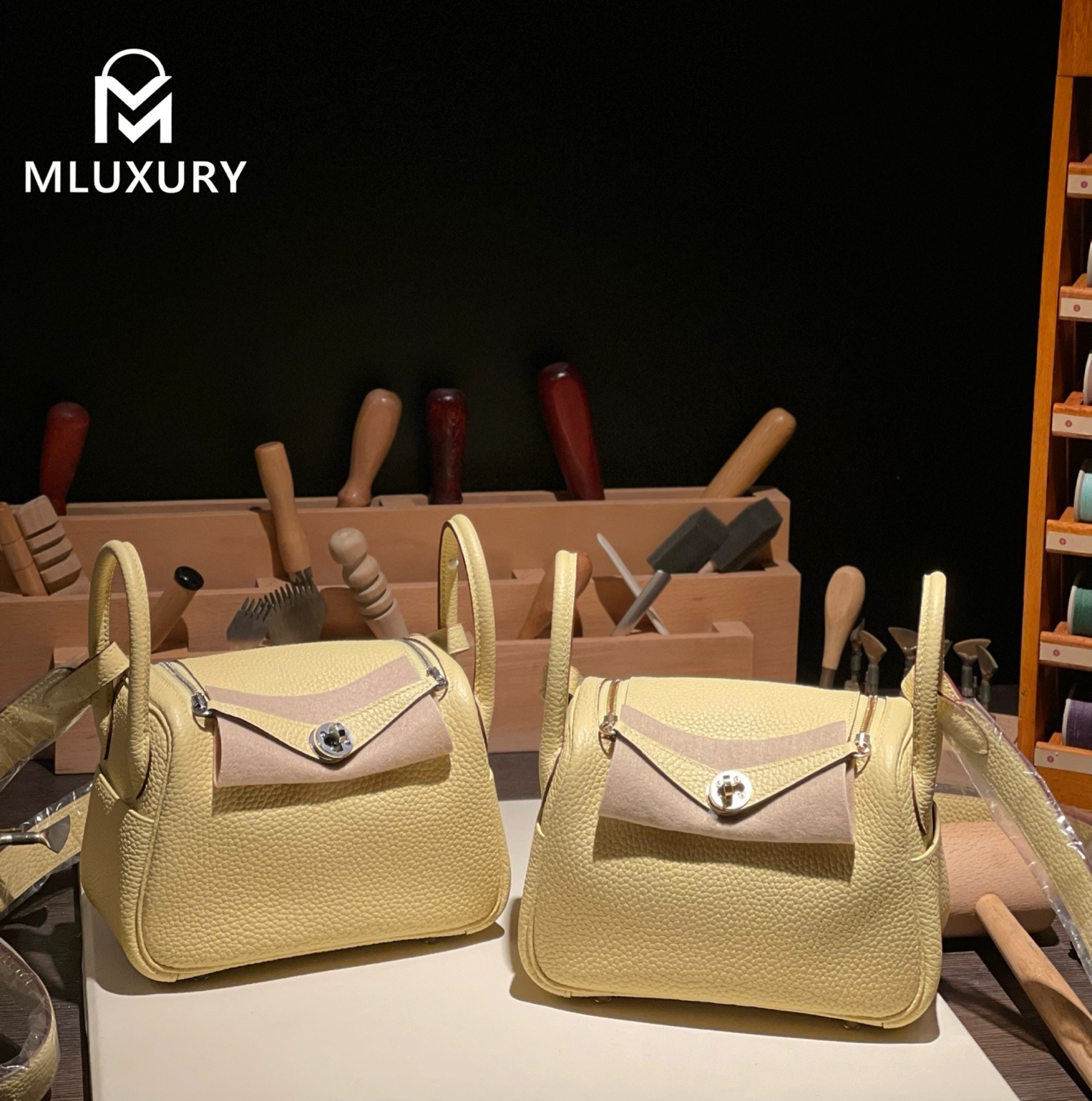 Hermès Mini Lindy II, TC leather, Gold chick design, Gold and Silver hardware
