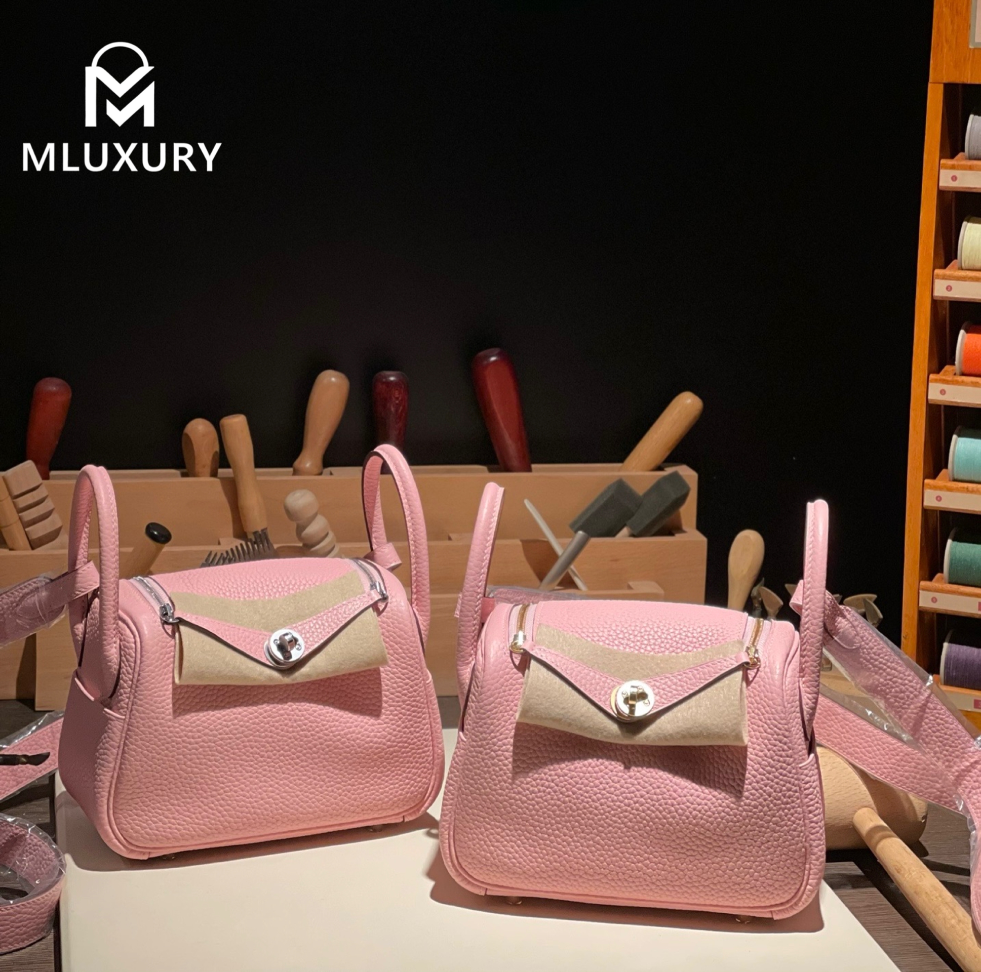 Hermès Mini Lindy II, TC leather, 3Q cherry blossom pink, Gold and Silver hardware