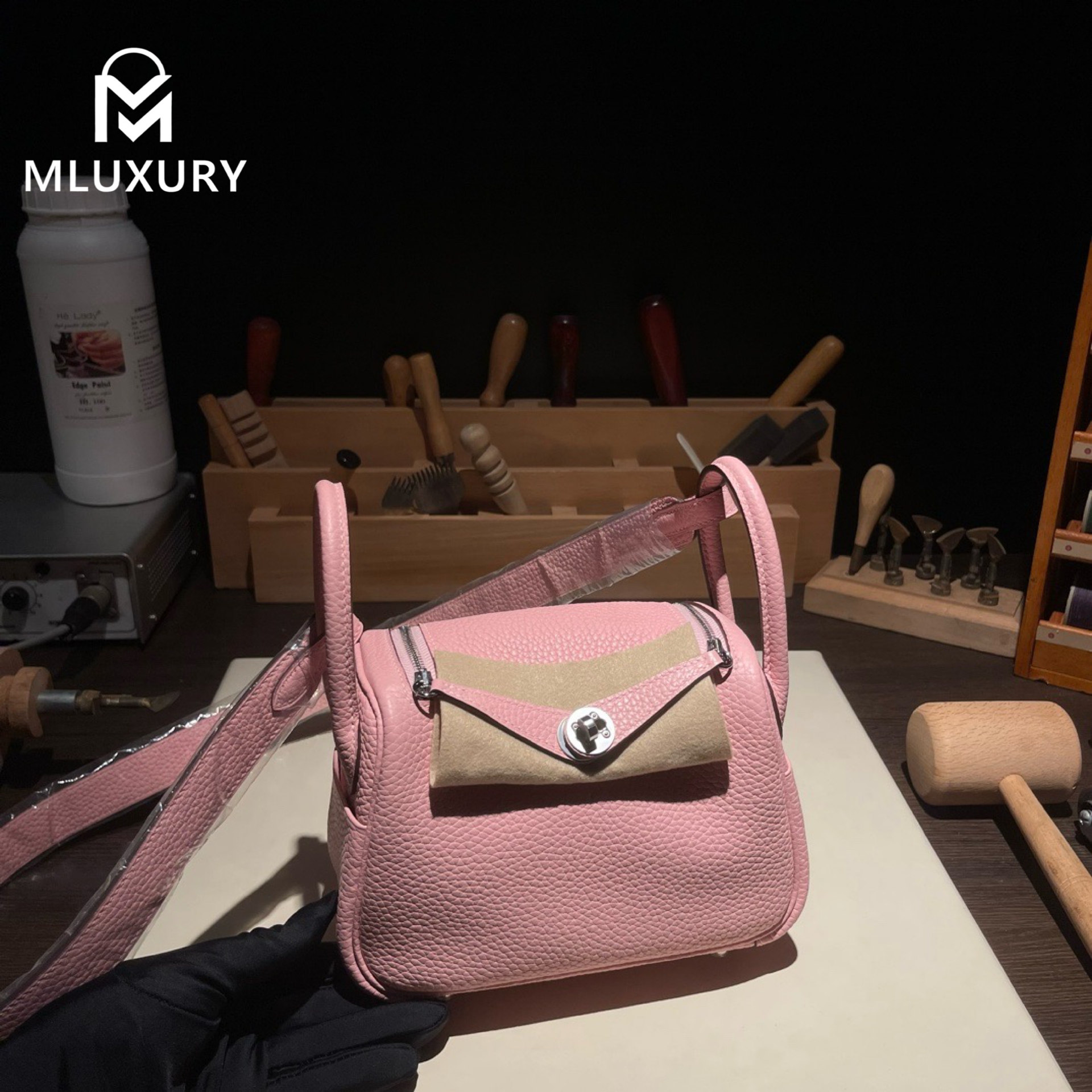 Hermès Mini Lindy II, TC leather, 3Q cherry blossom pink, Gold and Silver hardware