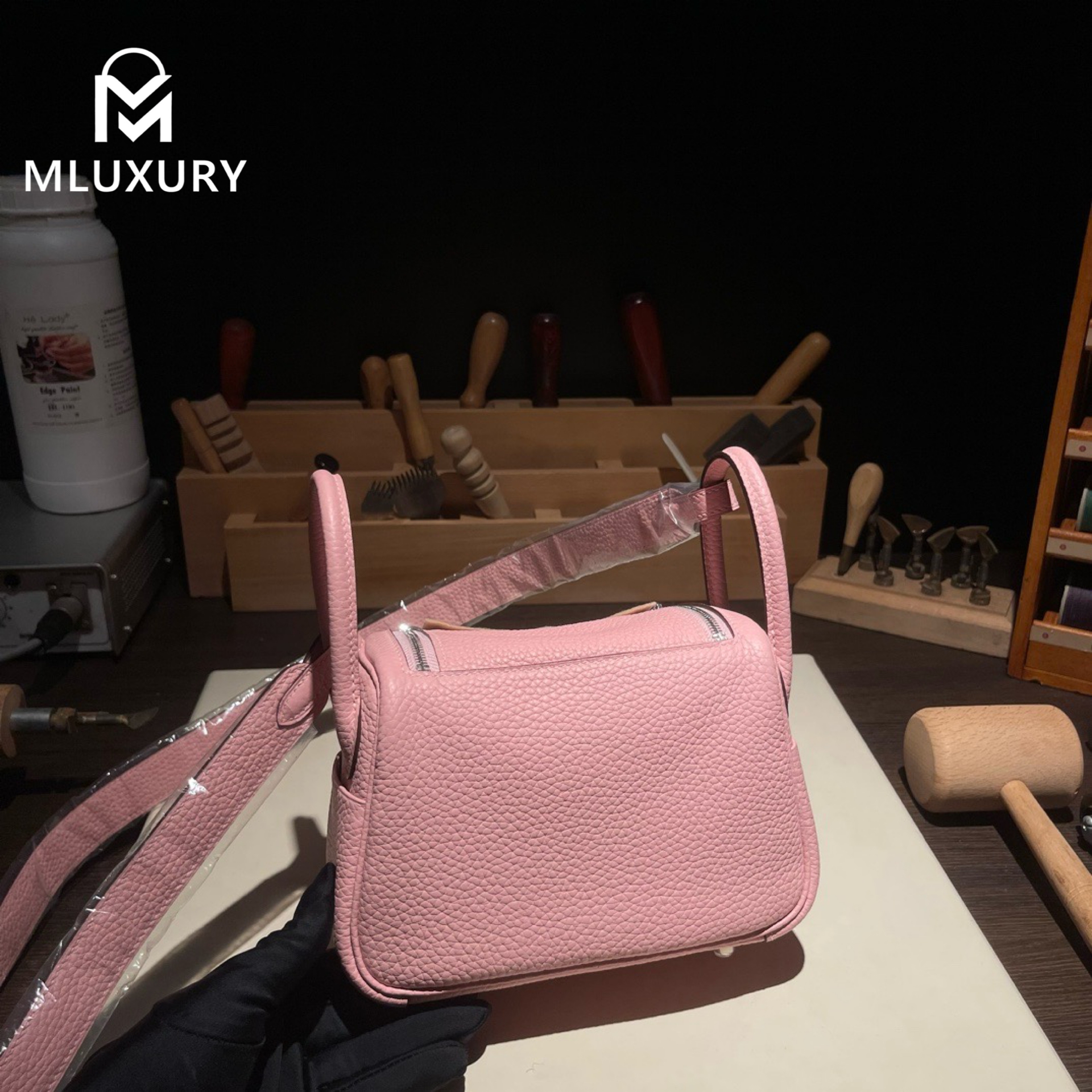 Hermès Mini Lindy II, TC leather, 3Q cherry blossom pink, Gold and Silver hardware