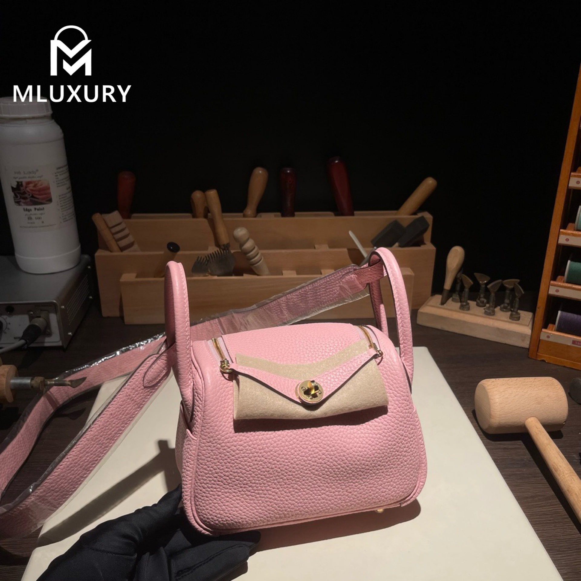 Hermès Mini Lindy II, TC leather, 3Q cherry blossom pink, Gold and Silver hardware