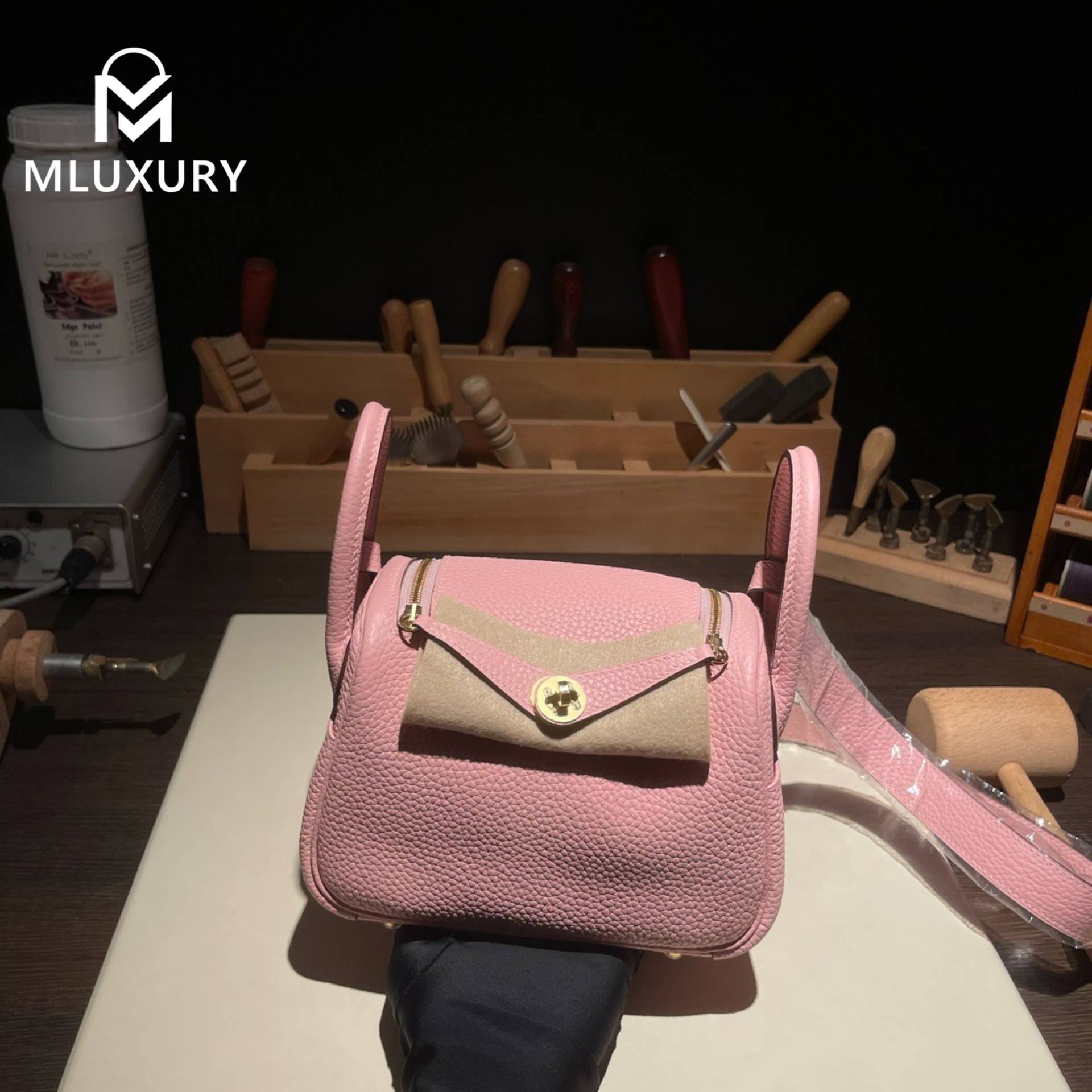 Hermès Mini Lindy II, TC leather, 3Q cherry blossom pink, Gold and Silver hardware