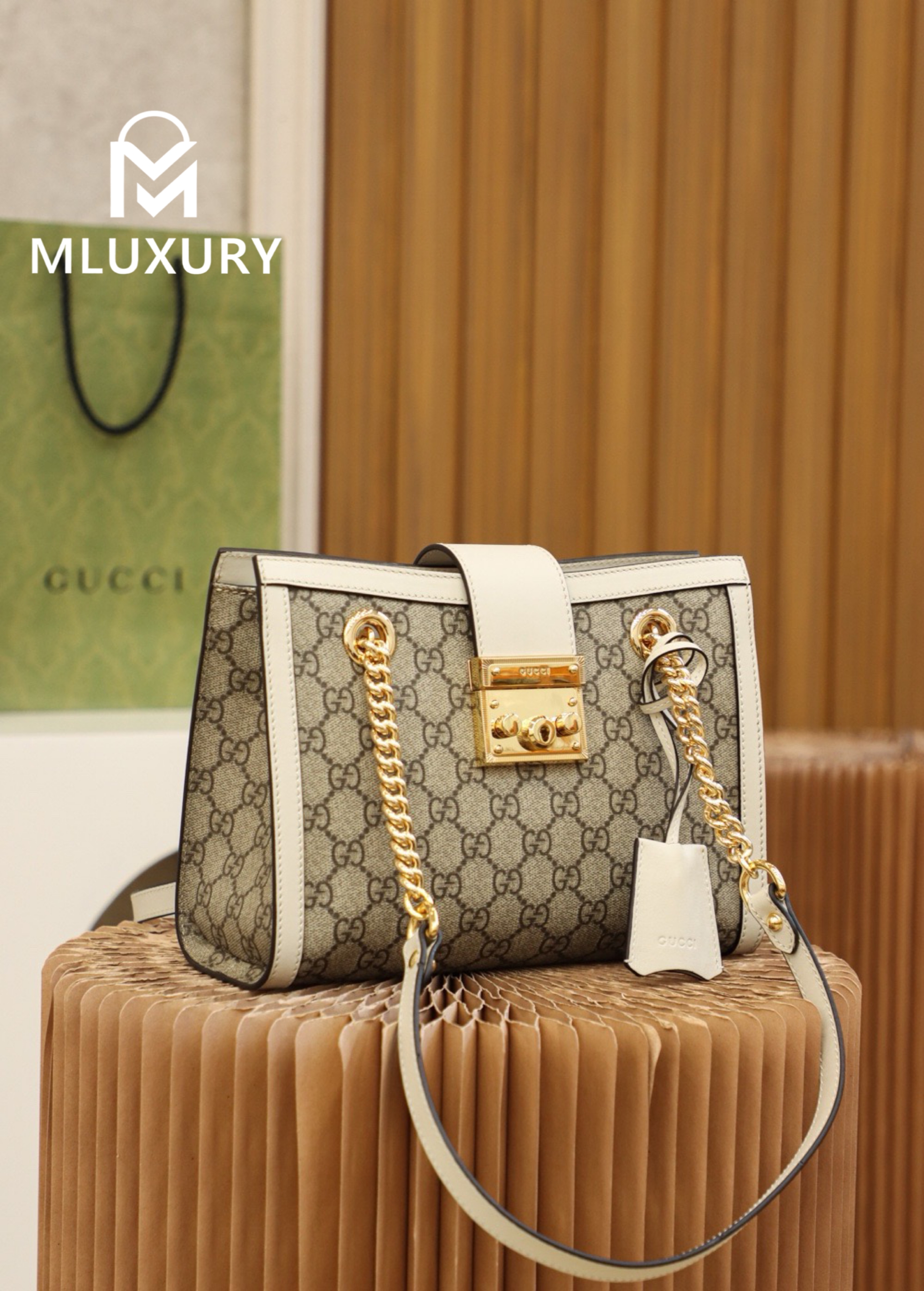 GUCCI Padlock Small, Genuine Leather, White