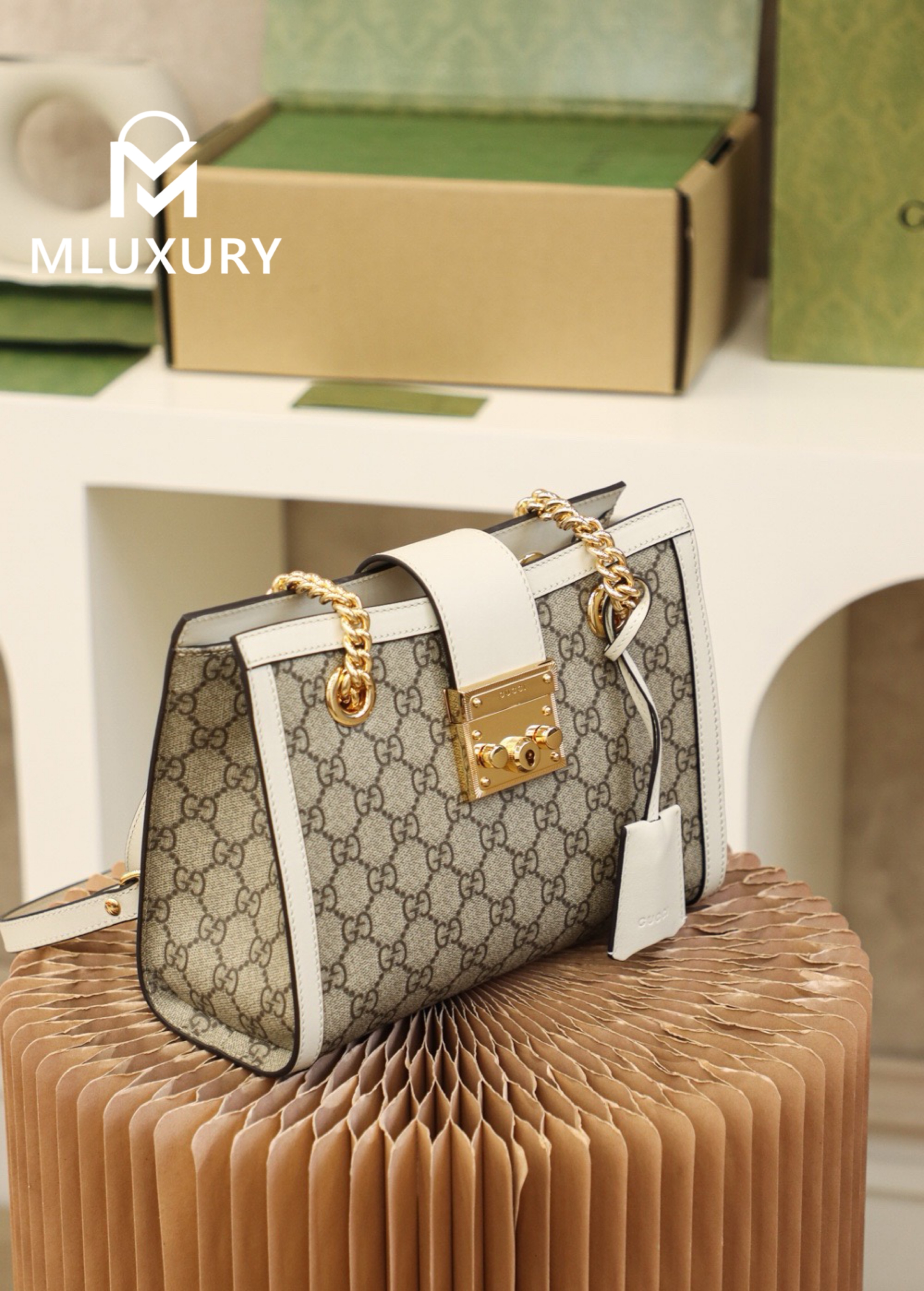 GUCCI Padlock Small, Genuine Leather, White