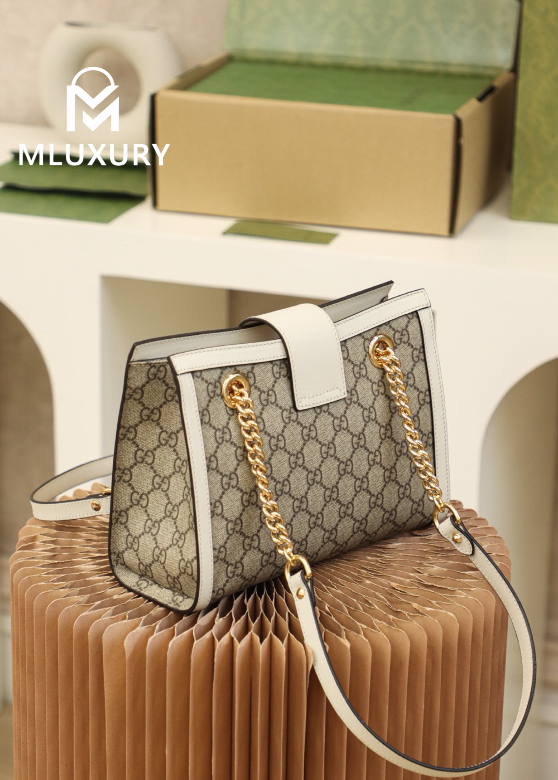 GUCCI Padlock Small, Genuine Leather, White